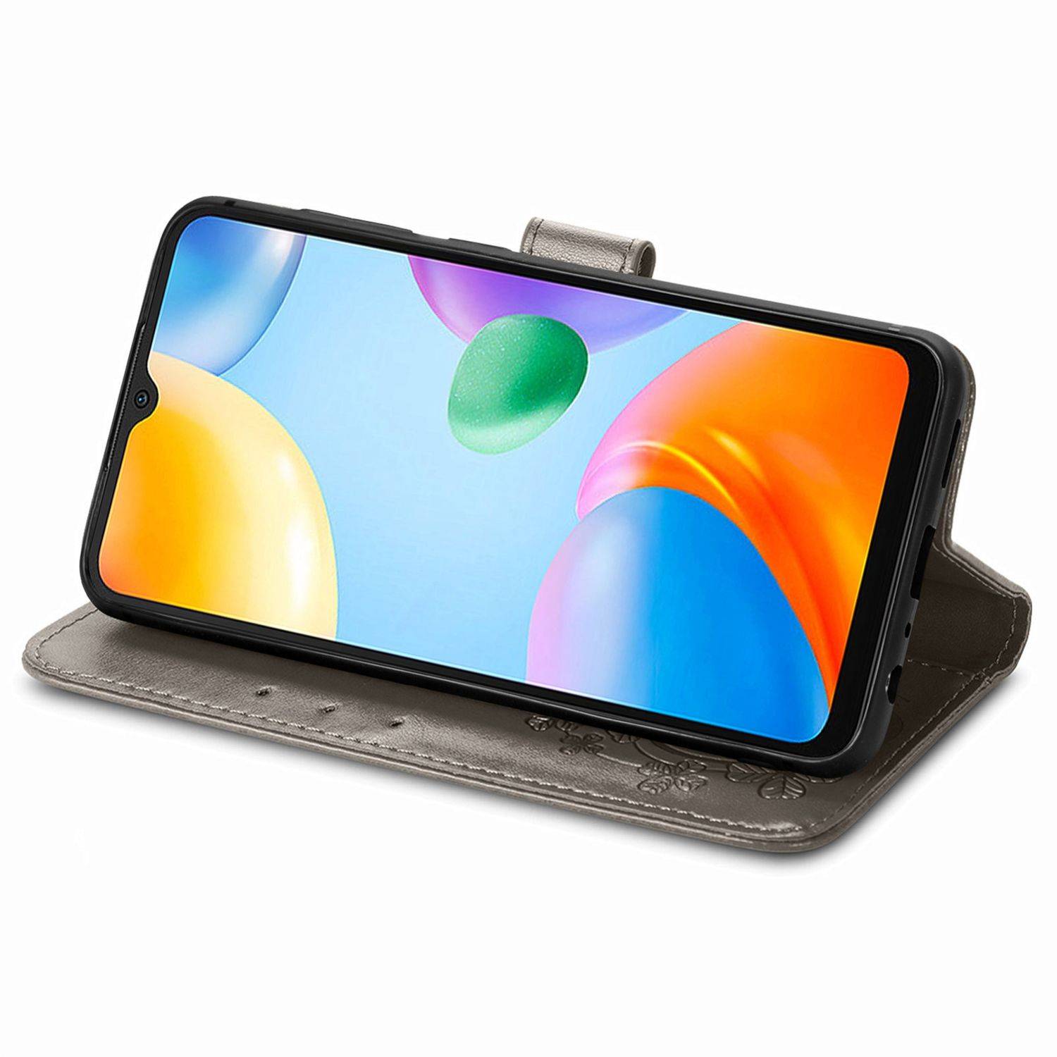 Hülle kompatibel mit Xiaomi Redmi 10C Kunstleder Handyhülle - Handy Case Grau