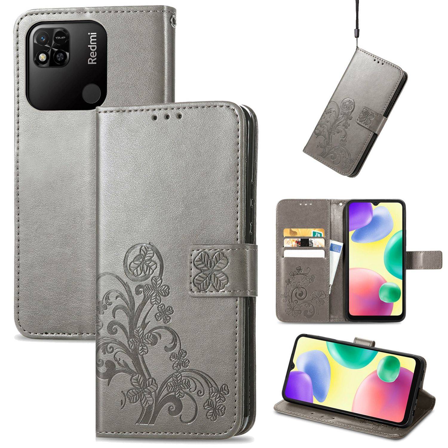 Hülle kompatibel mit Xiaomi Redmi 10A / Redmi 9C Kunstleder Handyhülle - Handy Case Grau