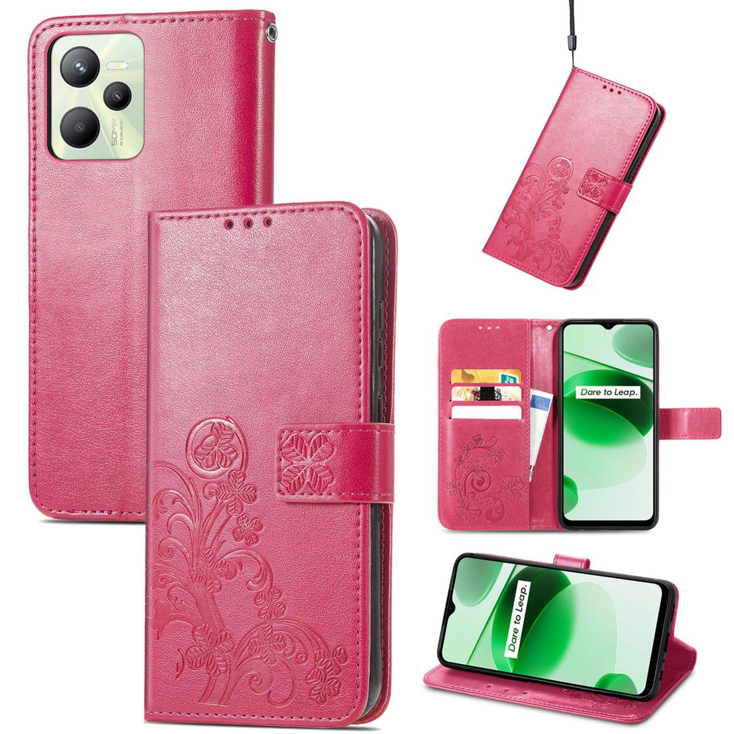 Hülle kompatibel mit Realme C35 Kunstleder Handyhülle - Handy Case Magenta