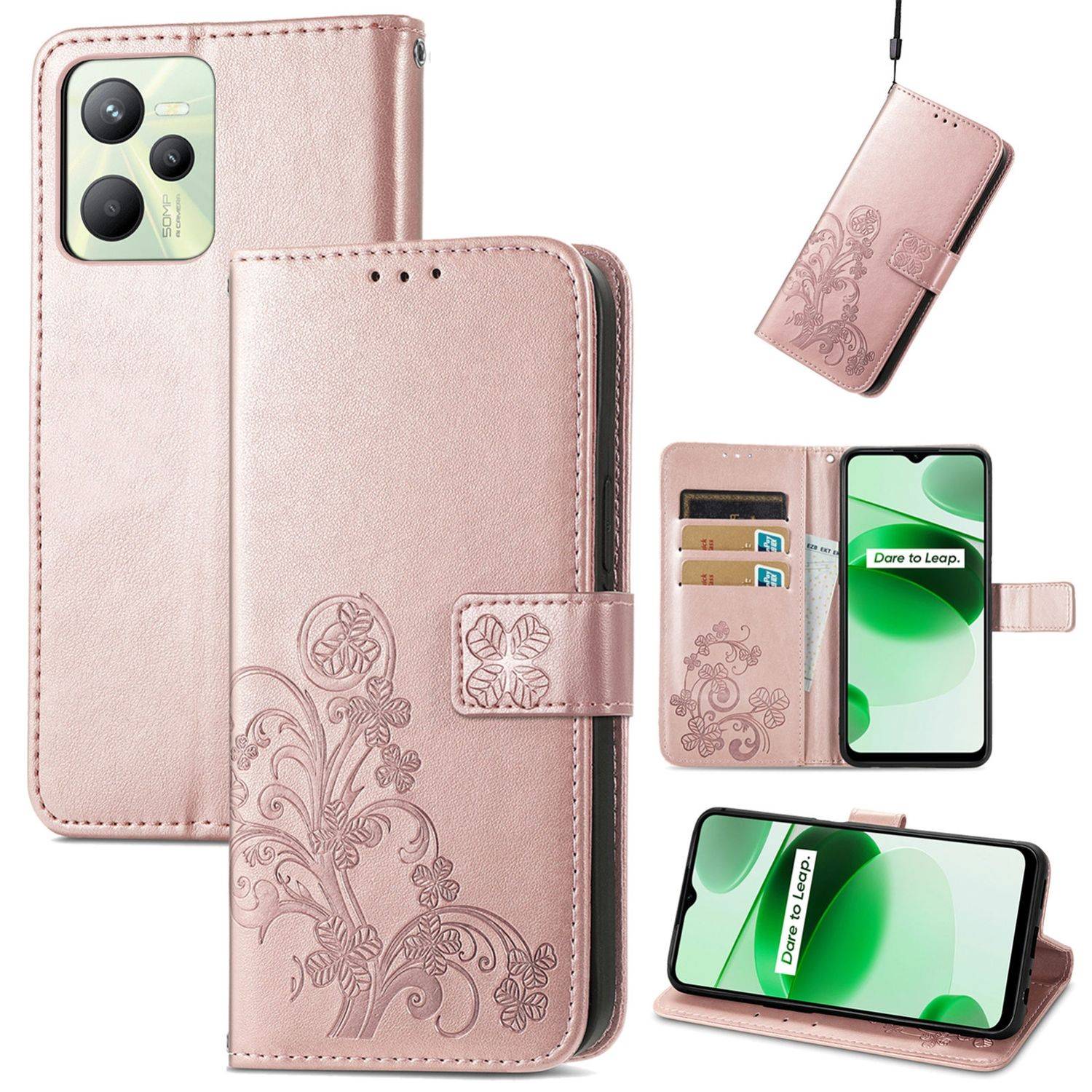 Hülle kompatibel mit Realme C35 Kunstleder Handyhülle - Handy Case Roségold
