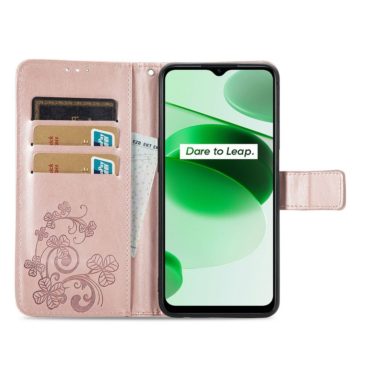 Hülle kompatibel mit Realme C35 Kunstleder Handyhülle - Handy Case Roségold