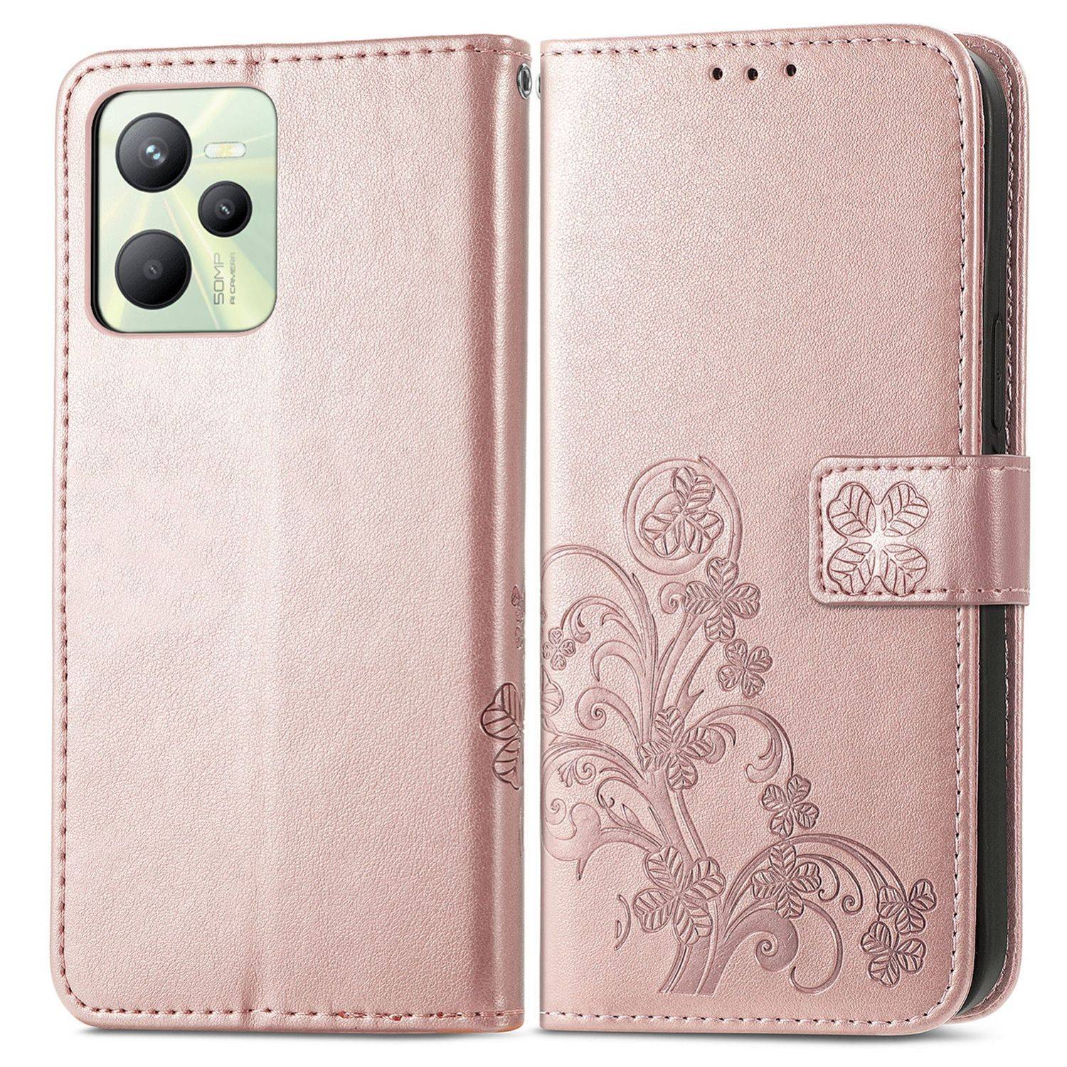 Hülle kompatibel mit Realme C35 Kunstleder Handyhülle - Handy Case Roségold