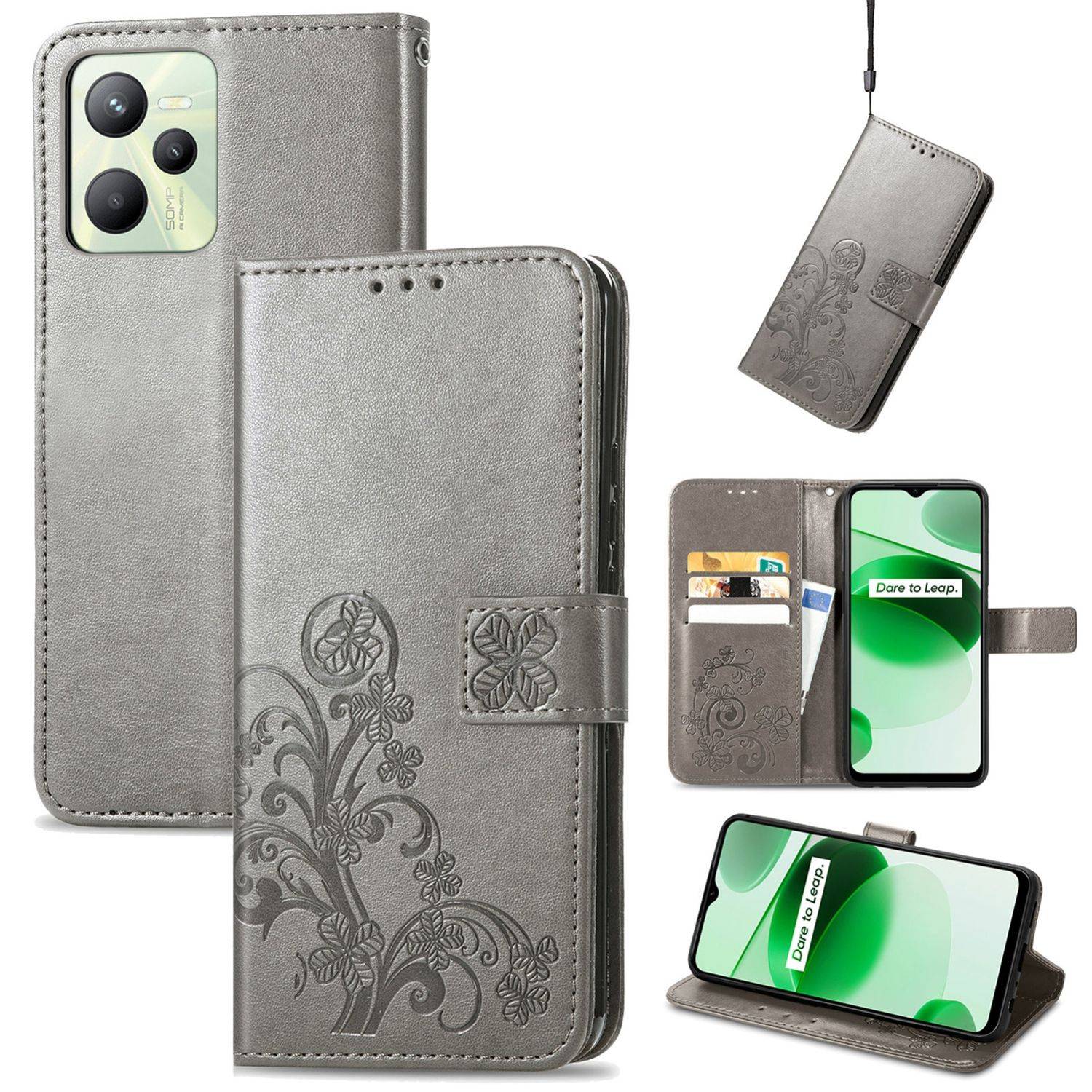 Hülle kompatibel mit Realme C35 Kunstleder Handyhülle - Handy Case Grau