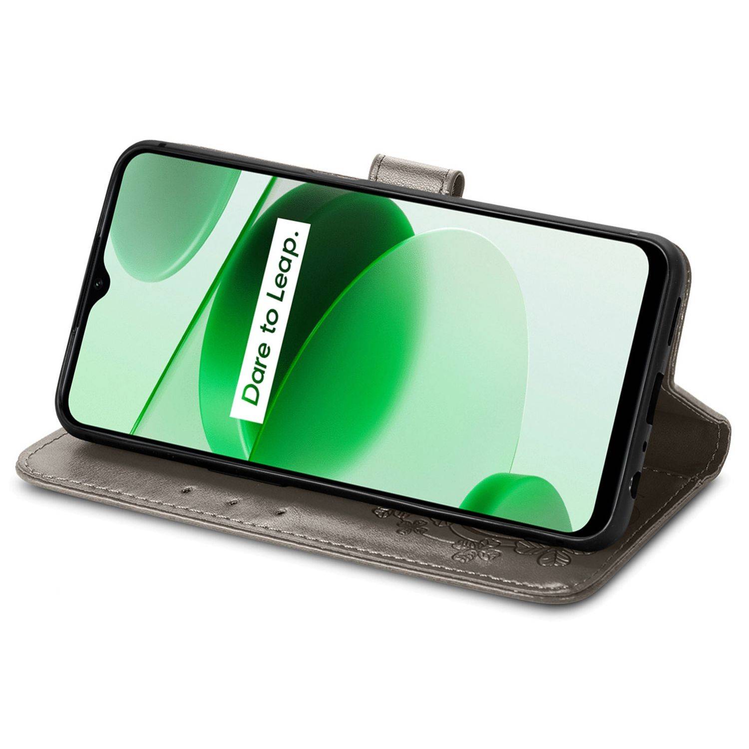 Hülle kompatibel mit Realme C35 Kunstleder Handyhülle - Handy Case Grau
