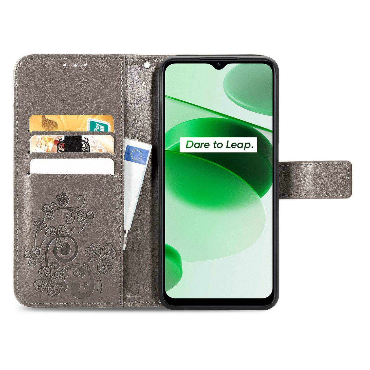 Hülle kompatibel mit Realme C35 Kunstleder Handyhülle - Handy Case Grau