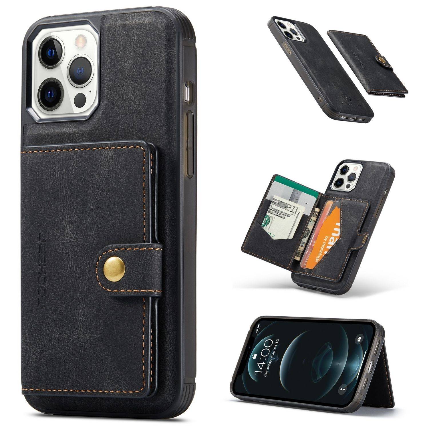 Hülle kompatibel mit Apple iPhone 13 Kunstleder Handyhülle - Handy Case Schwarz