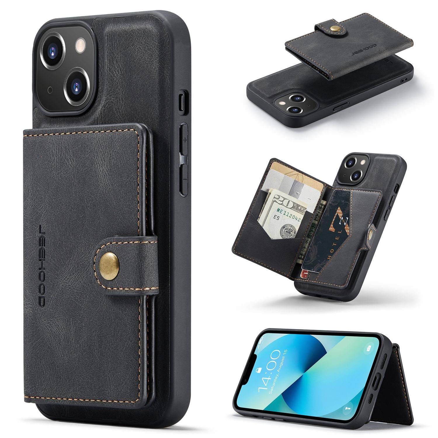 Hülle kompatibel mit Apple iPhone 14 Kunstleder Handyhülle - Handy Case Schwarz