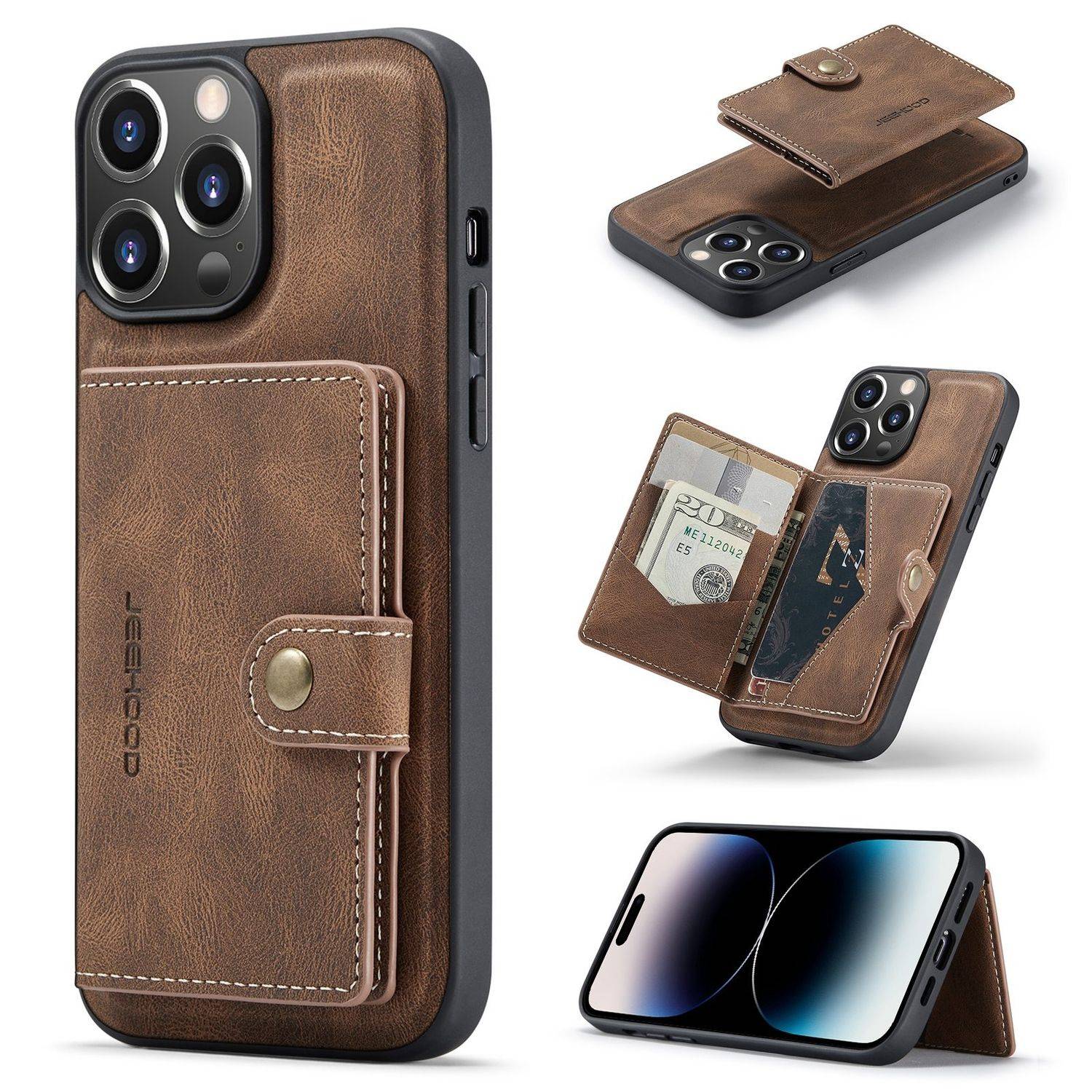 Hülle kompatibel mit Apple iPhone 14 Pro Max Kunstleder Handyhülle - Handy Case Braun