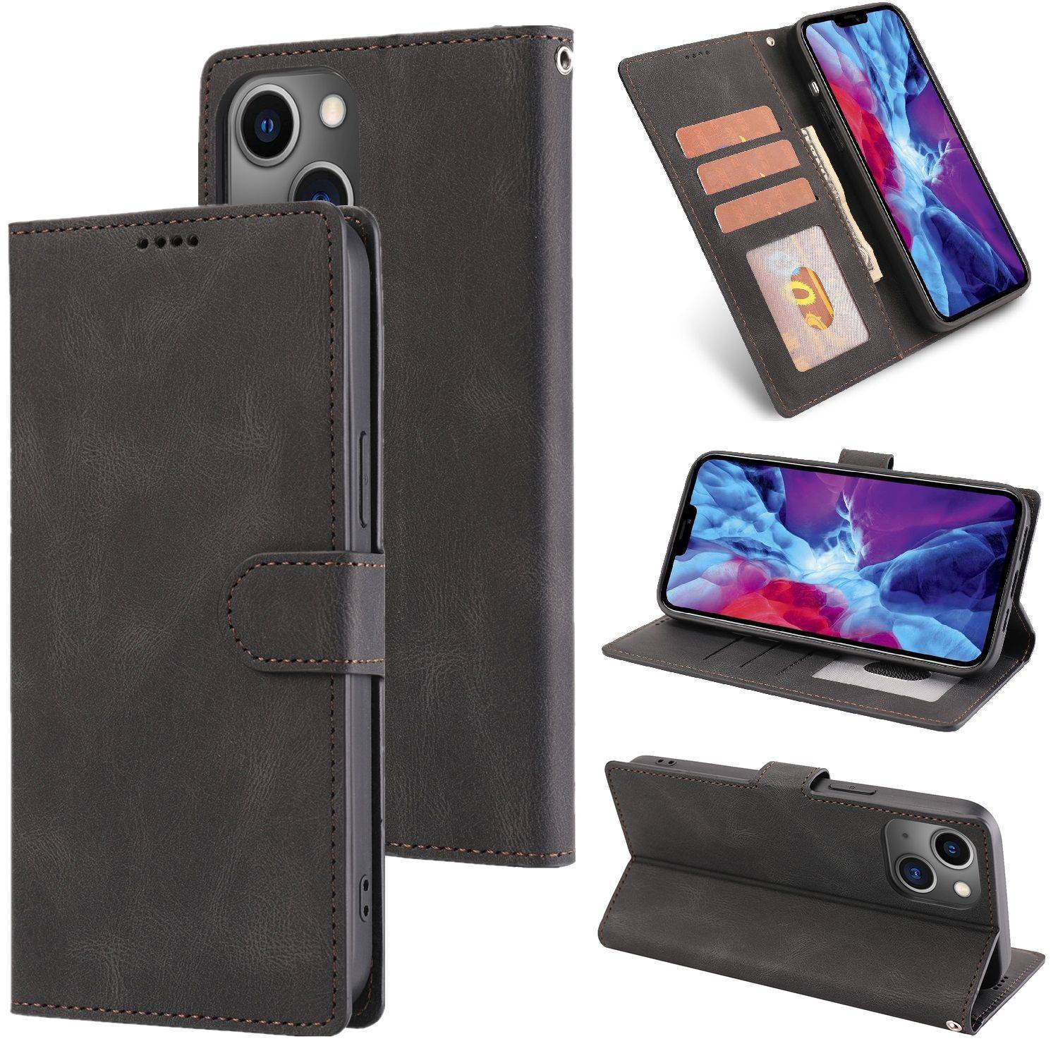Hülle kompatibel mit Apple iPhone 14 Kunstleder Handyhülle - Handy Case Schwarz