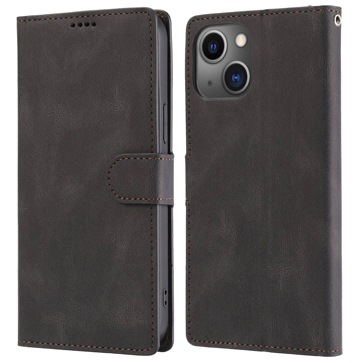 Hülle kompatibel mit Apple iPhone 14 Kunstleder Handyhülle - Handy Case Schwarz