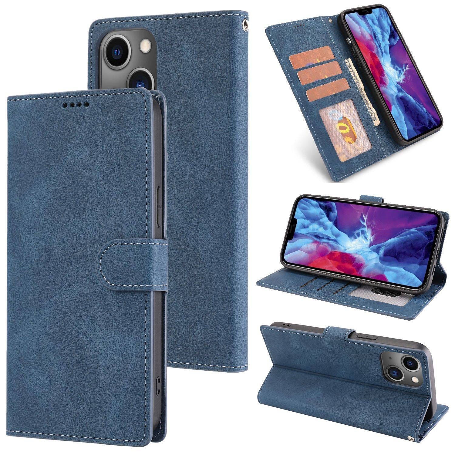 Hülle kompatibel mit Apple iPhone 14 Kunstleder Handyhülle - Handy Case Blau