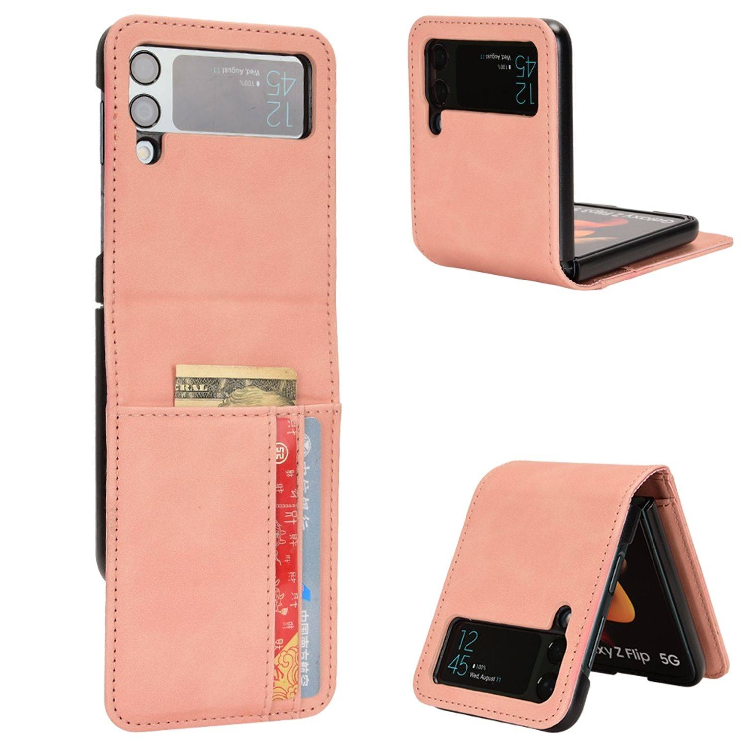 Hülle kompatibel mit Samsung Galaxy Z Flip3 5G Kunstleder Handyhülle - Handy Case Rosa