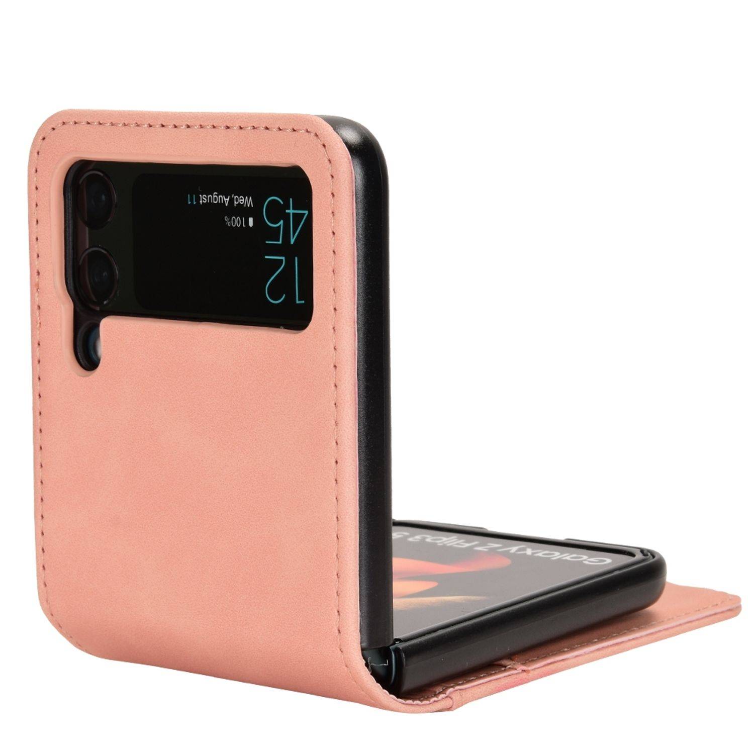 Hülle kompatibel mit Samsung Galaxy Z Flip3 5G Kunstleder Handyhülle - Handy Case Rosa