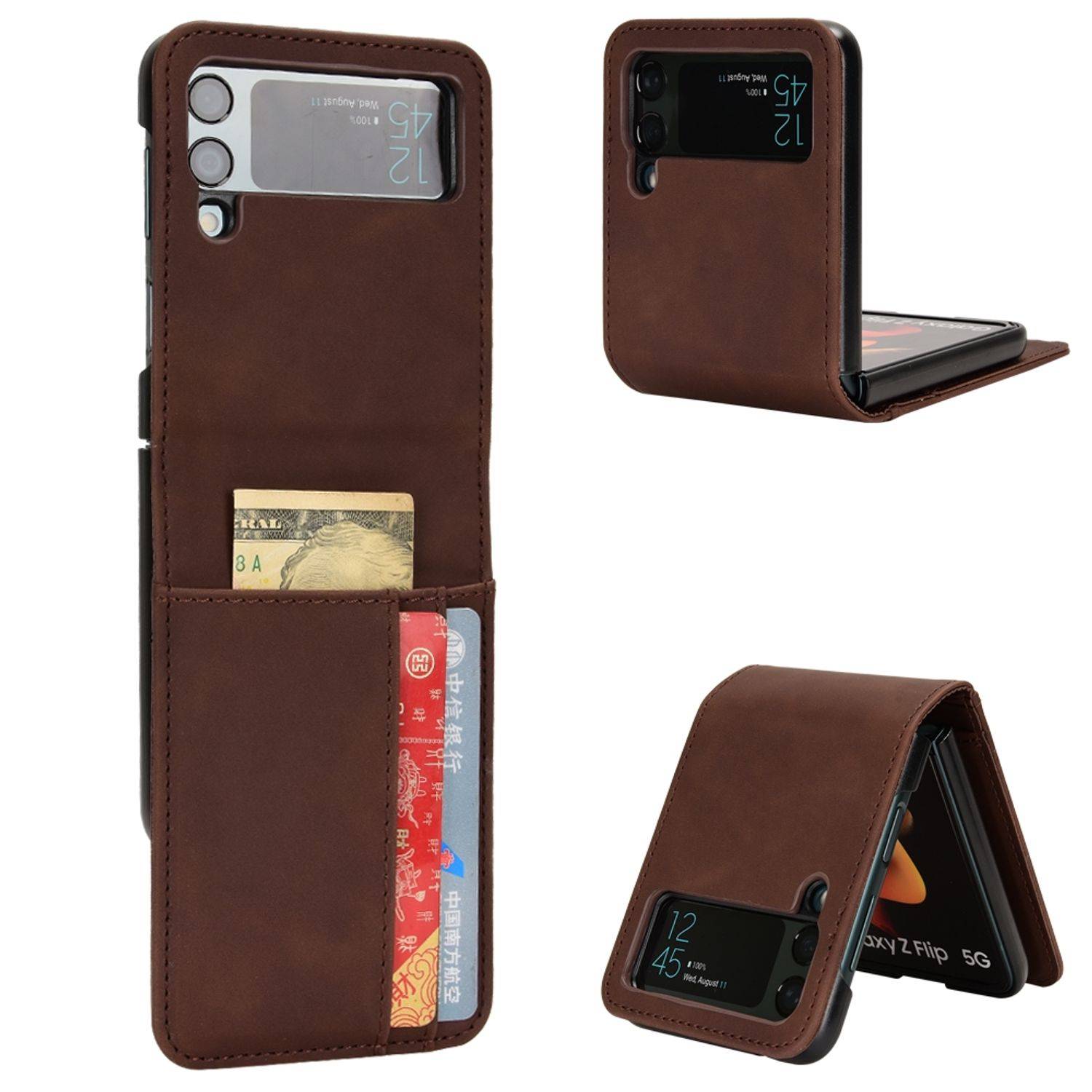 Hülle kompatibel mit Samsung Galaxy Z Flip3 5G Kunstleder Handyhülle - Handy Case Braun
