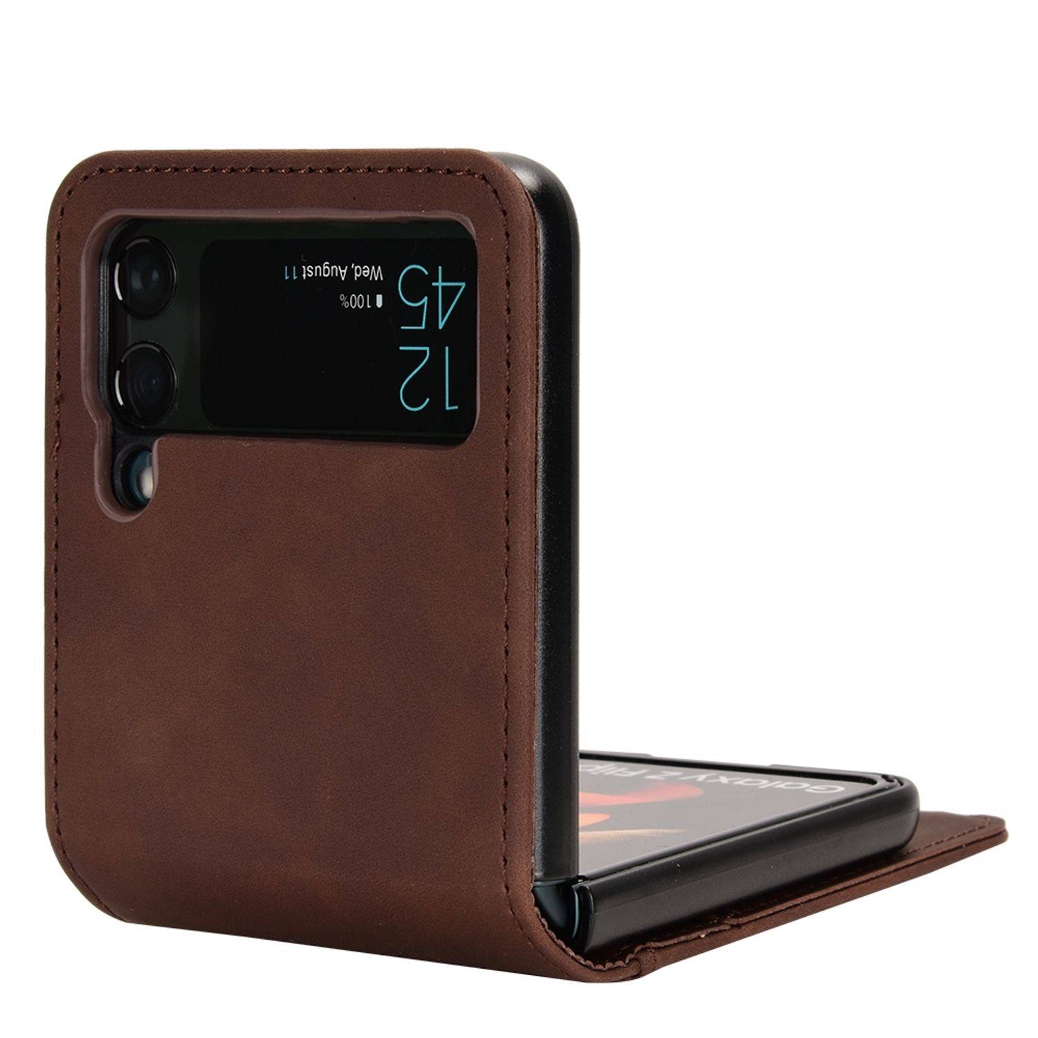 Hülle kompatibel mit Samsung Galaxy Z Flip3 5G Kunstleder Handyhülle - Handy Case Braun