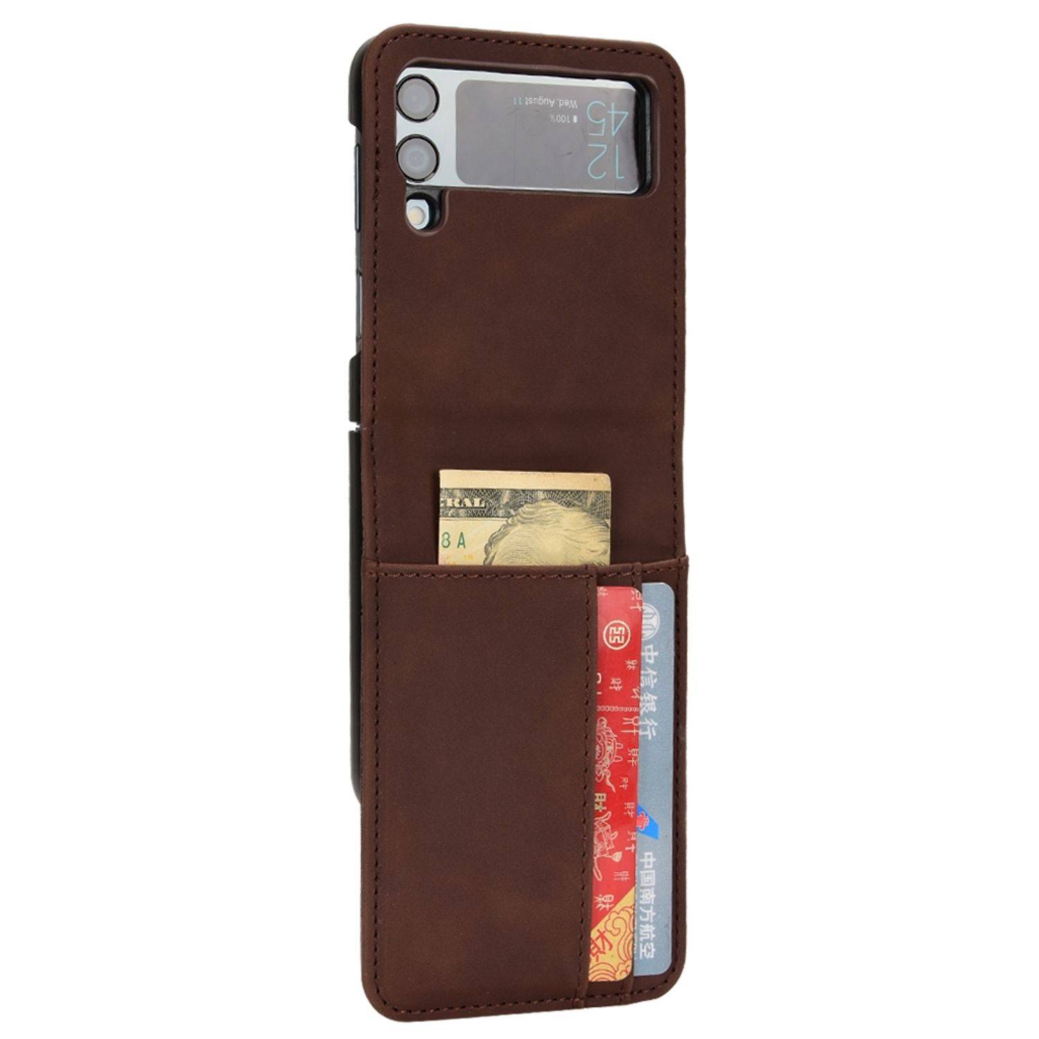 Hülle kompatibel mit Samsung Galaxy Z Flip3 5G Kunstleder Handyhülle - Handy Case Braun