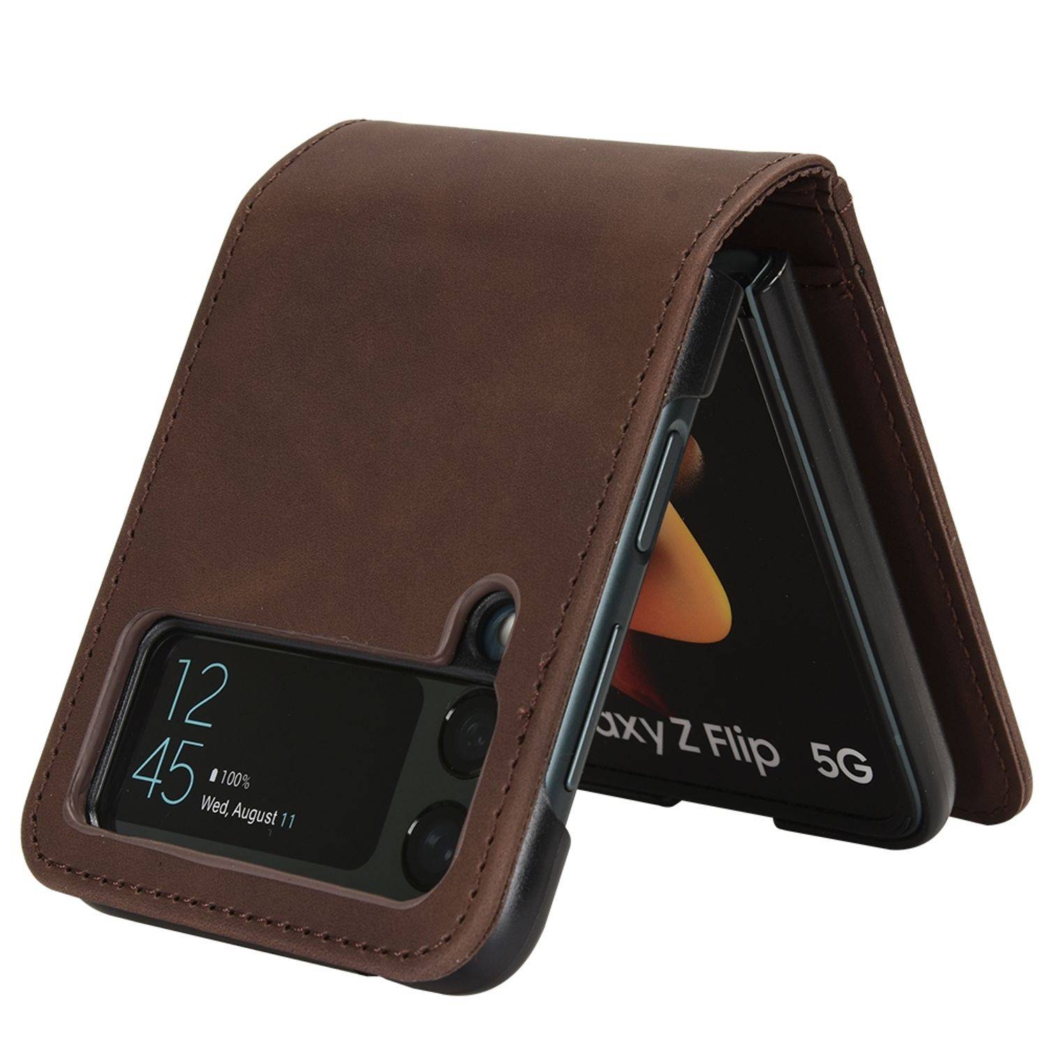 Hülle kompatibel mit Samsung Galaxy Z Flip3 5G Kunstleder Handyhülle - Handy Case Braun