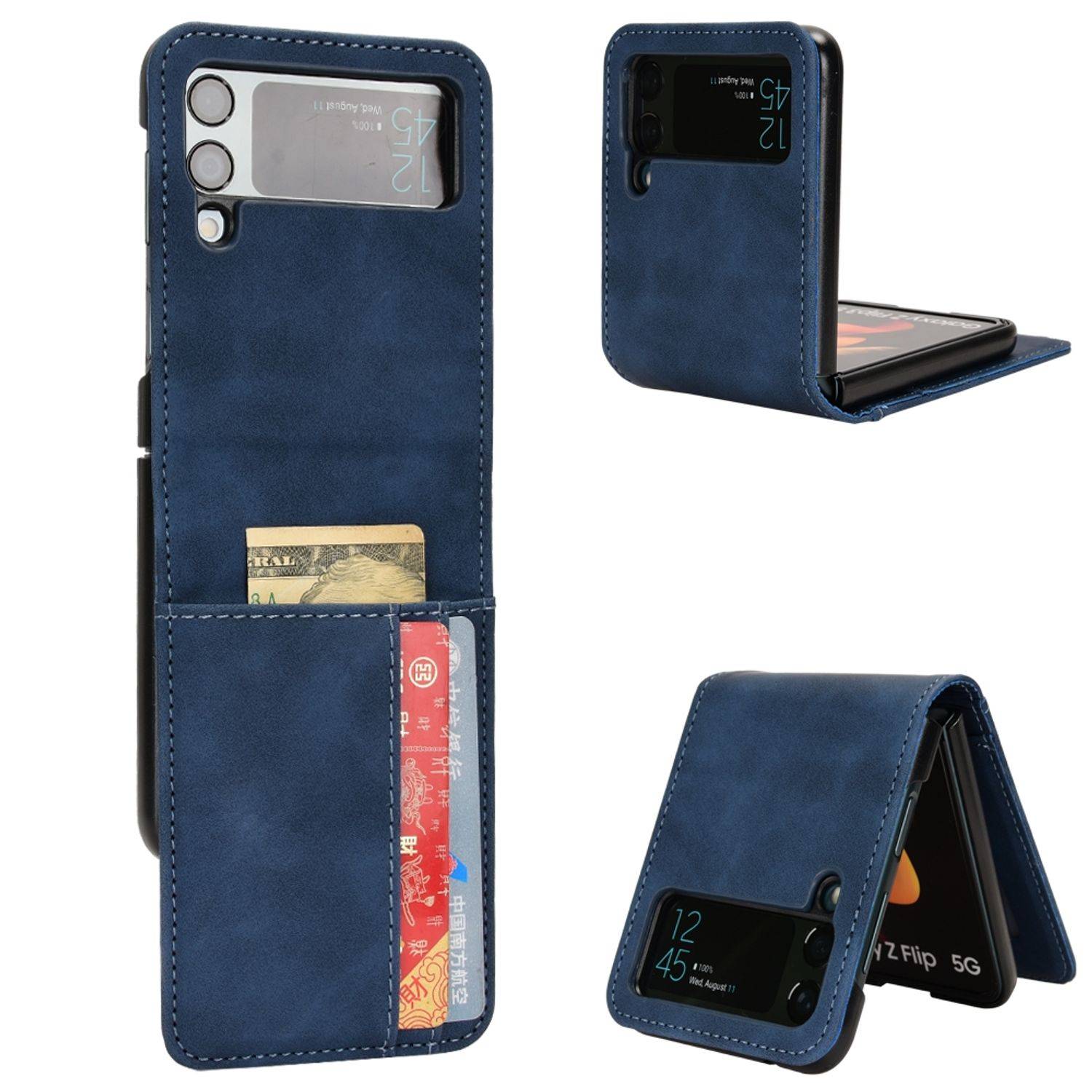Hülle kompatibel mit Samsung Galaxy Z Flip4 5G Kunstleder Handyhülle - Handy Case Blau
