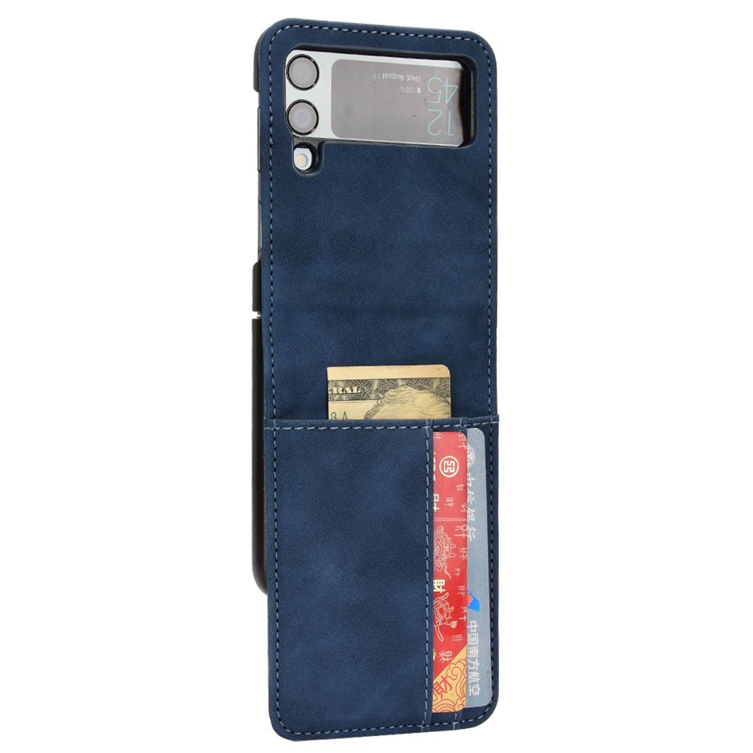 Hülle kompatibel mit Samsung Galaxy Z Flip4 5G Kunstleder Handyhülle - Handy Case Blau