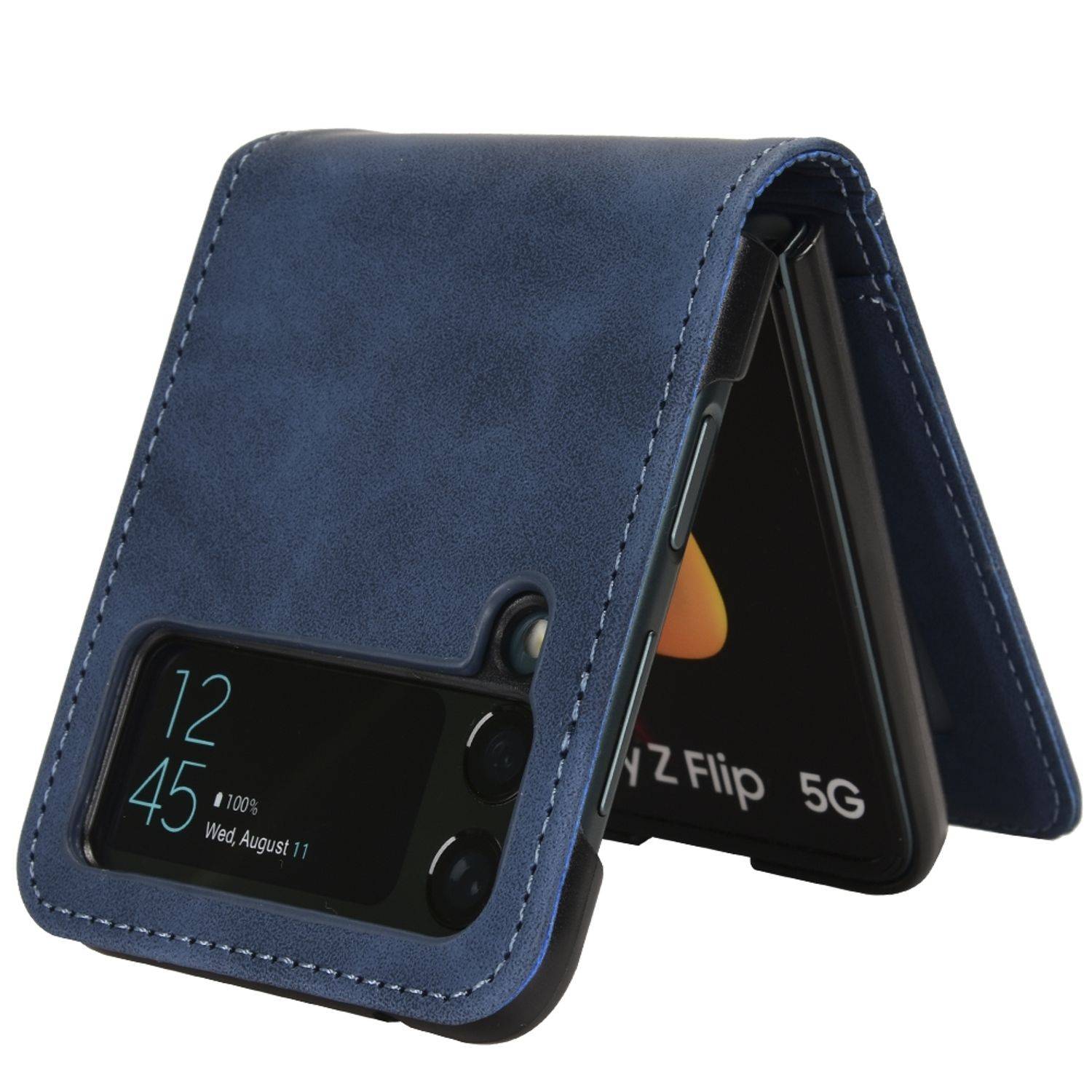 Hülle kompatibel mit Samsung Galaxy Z Flip4 5G Kunstleder Handyhülle - Handy Case Blau