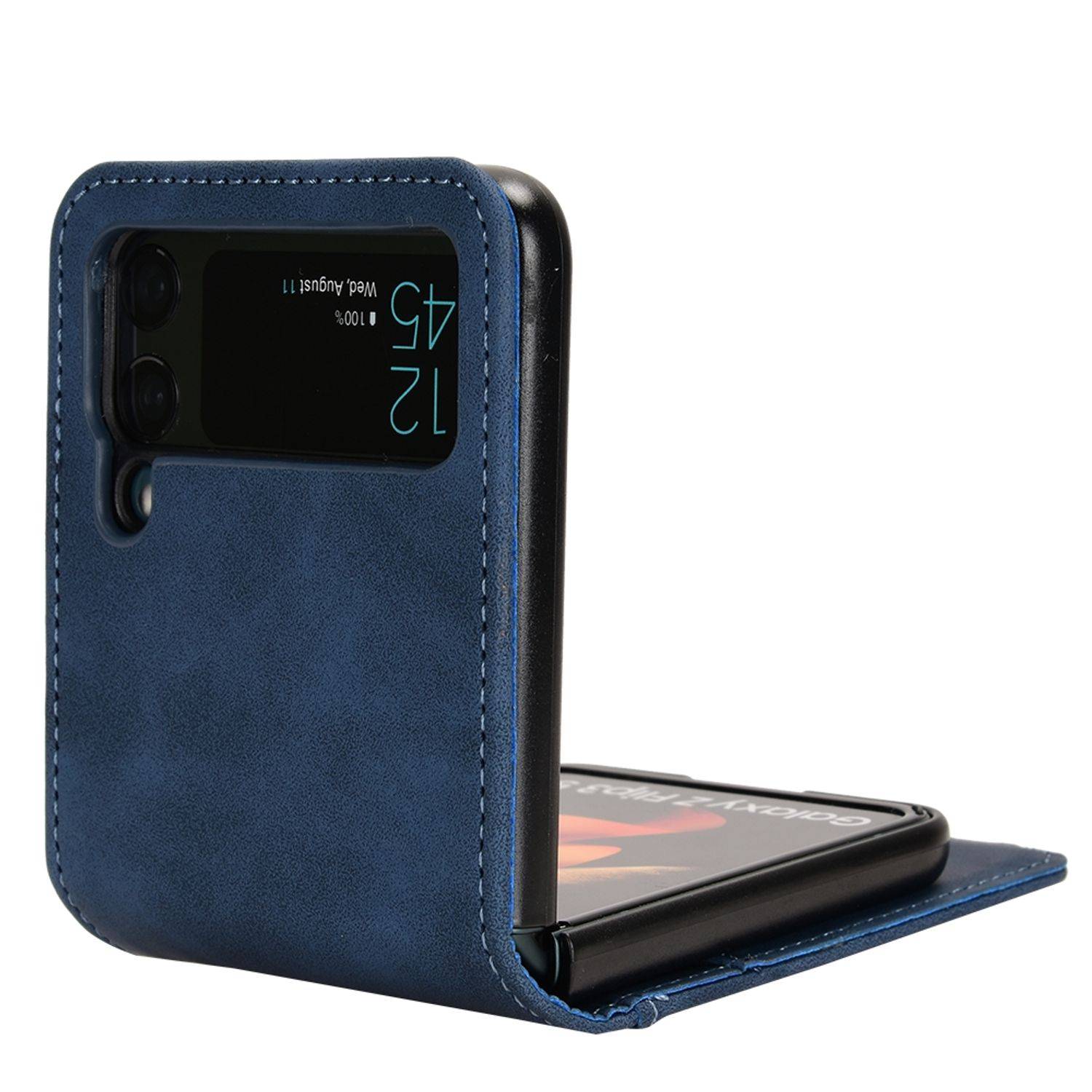 Hülle kompatibel mit Samsung Galaxy Z Flip4 5G Kunstleder Handyhülle - Handy Case Blau