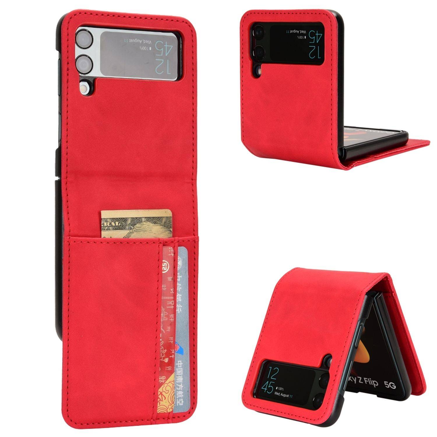 Hülle kompatibel mit Samsung Galaxy Z Flip4 5G Kunstleder Handyhülle - Handy Case Rot