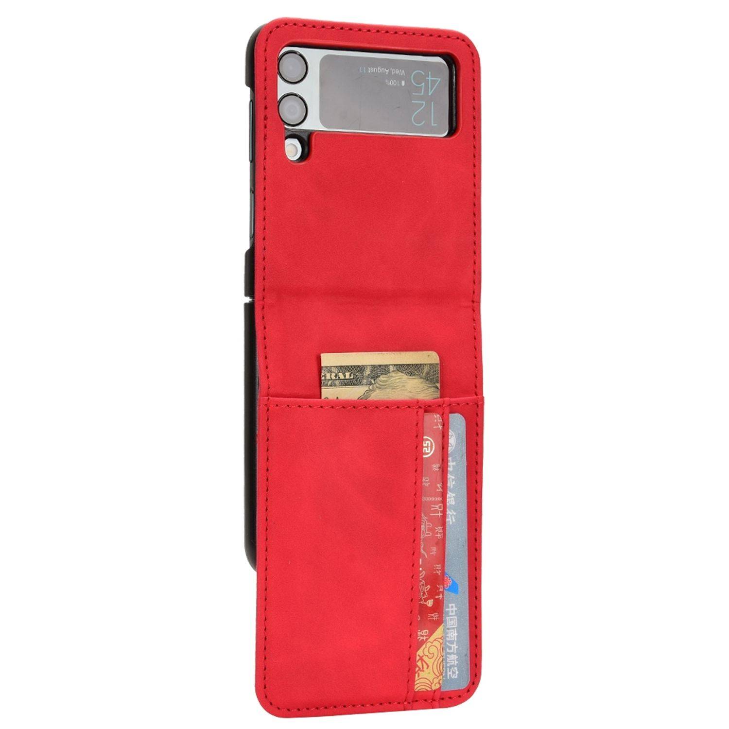 Hülle kompatibel mit Samsung Galaxy Z Flip4 5G Kunstleder Handyhülle - Handy Case Rot