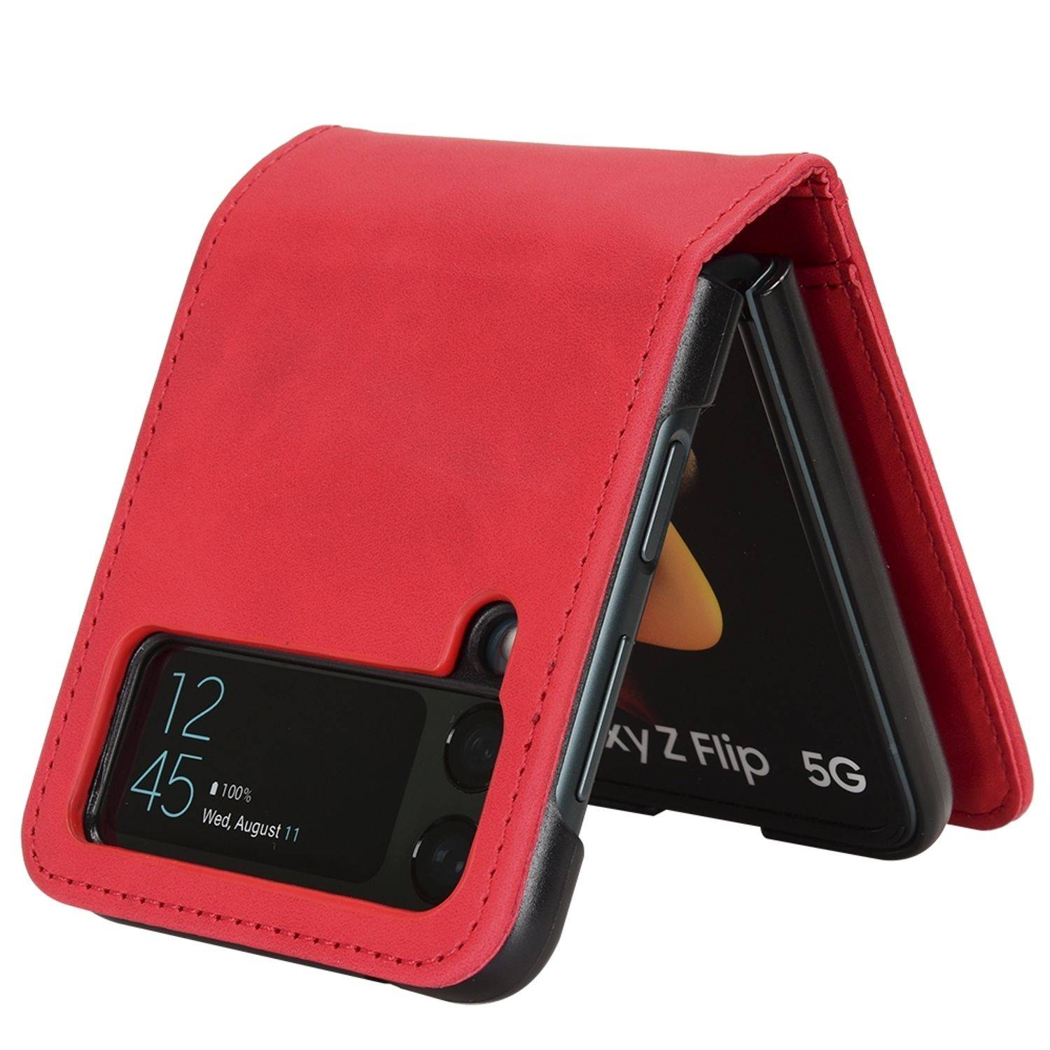Hülle kompatibel mit Samsung Galaxy Z Flip4 5G Kunstleder Handyhülle - Handy Case Rot