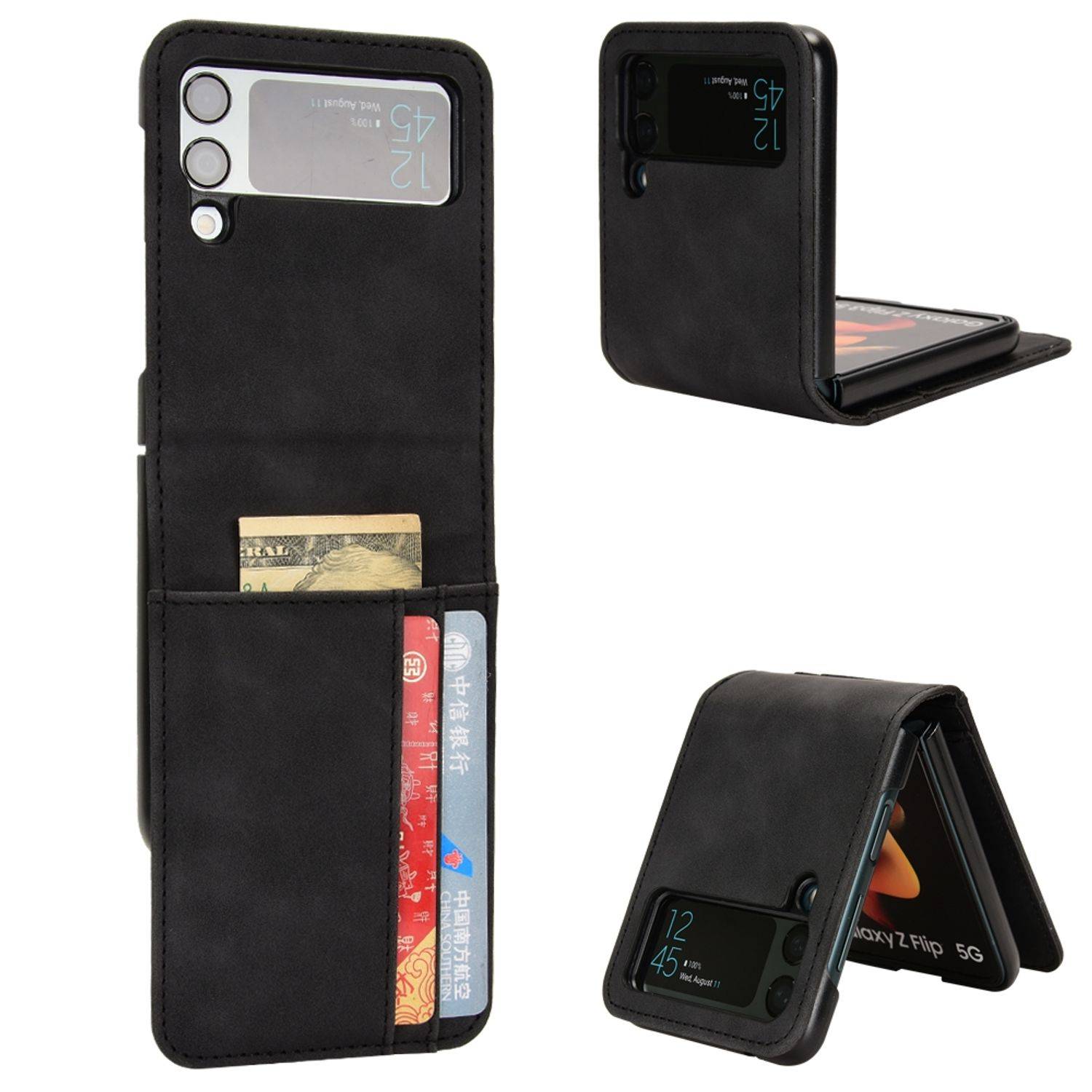 Hülle kompatibel mit Samsung Galaxy Z Flip4 5G Kunstleder Handyhülle - Handy Case Schwarz