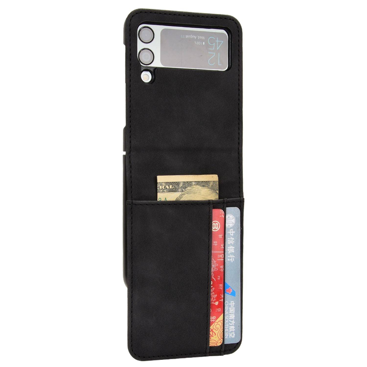 Hülle kompatibel mit Samsung Galaxy Z Flip4 5G Kunstleder Handyhülle - Handy Case Schwarz