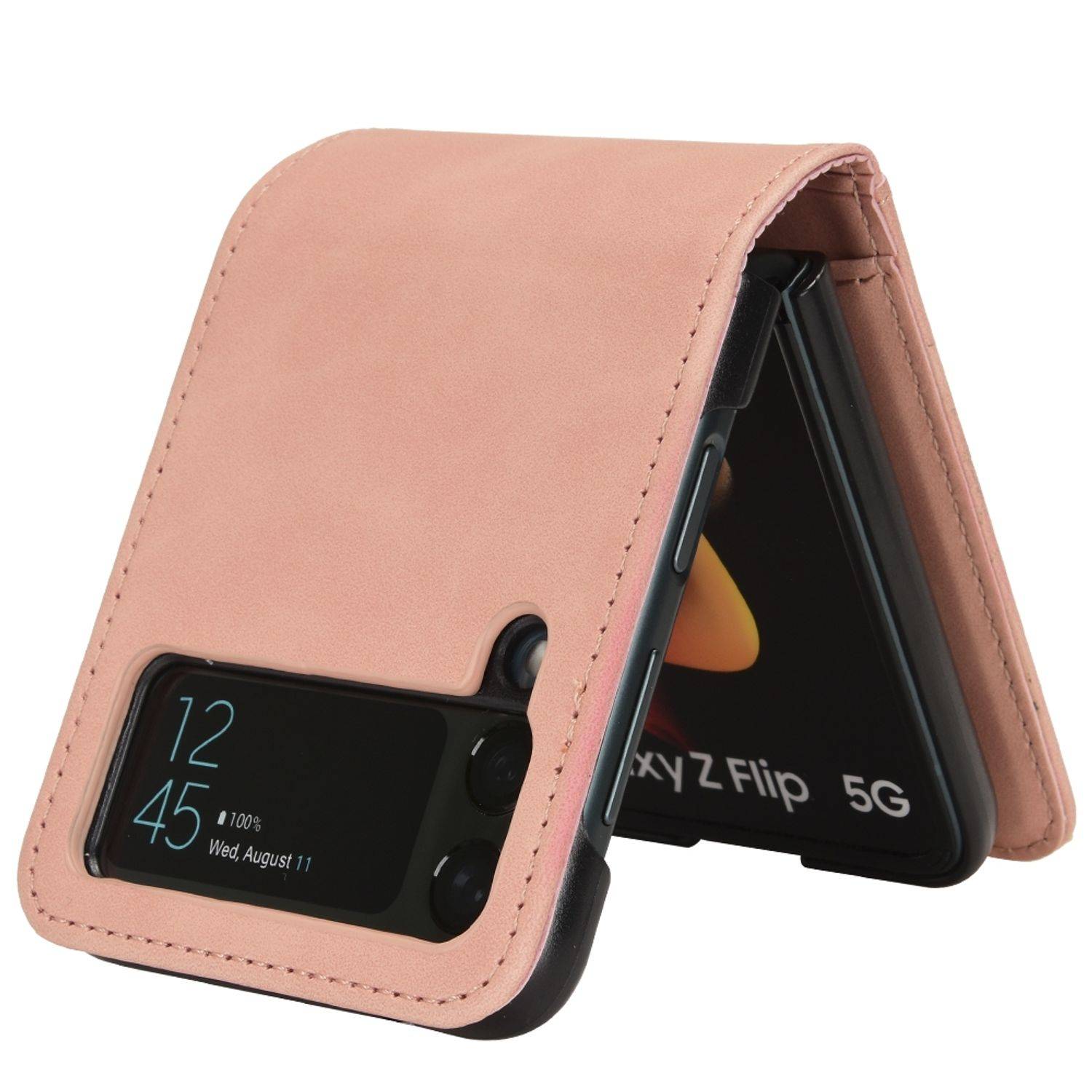 Hülle kompatibel mit Samsung Galaxy Z Flip4 5G Kunstleder Handyhülle - Handy Case Rosa