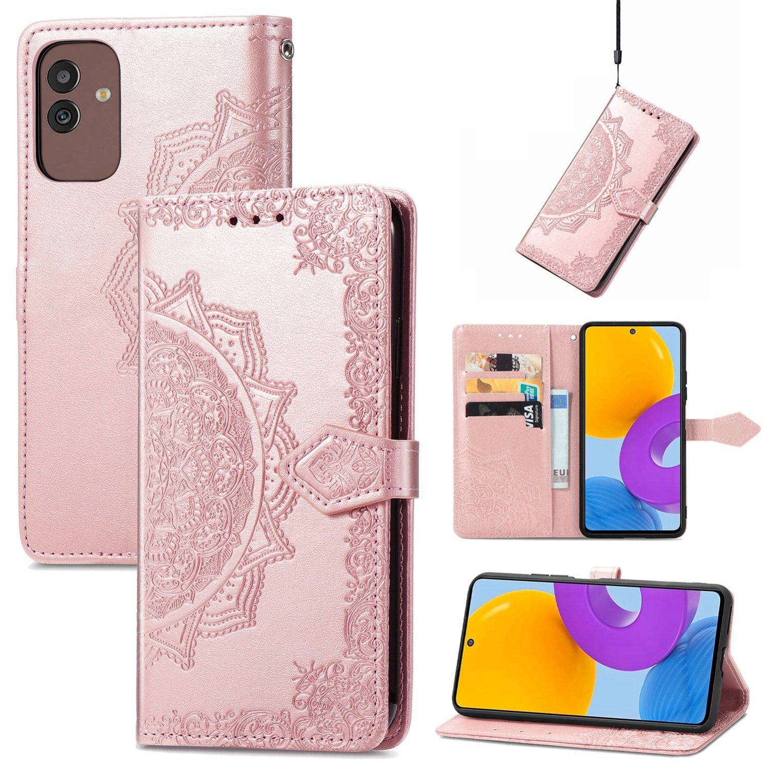 Hülle kompatibel mit Samsung Galaxy M13 5G Kunstleder Handyhülle - Handy Case Roségold