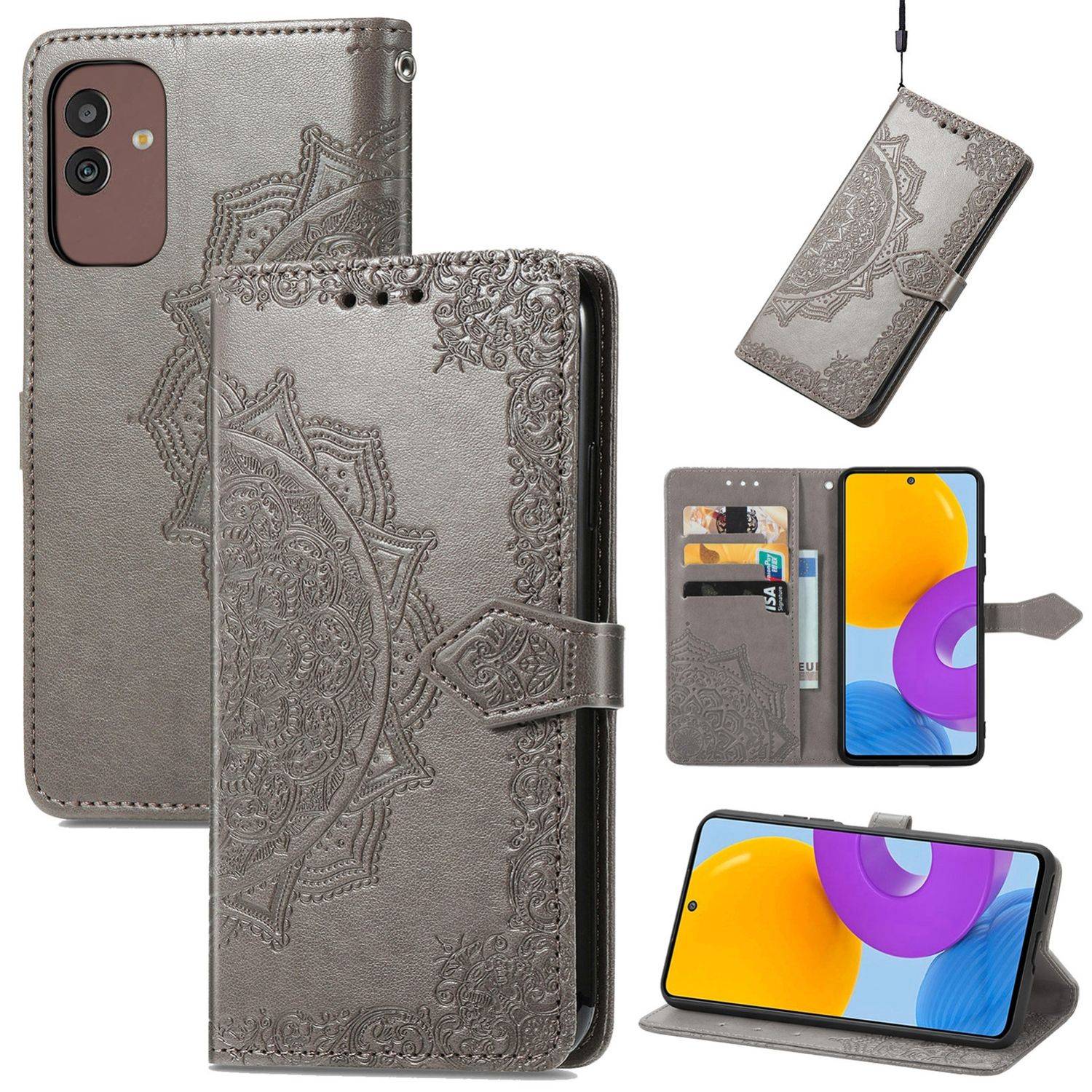 Hülle kompatibel mit Samsung Galaxy M13 5G Kunstleder Handyhülle - Handy Case Grau