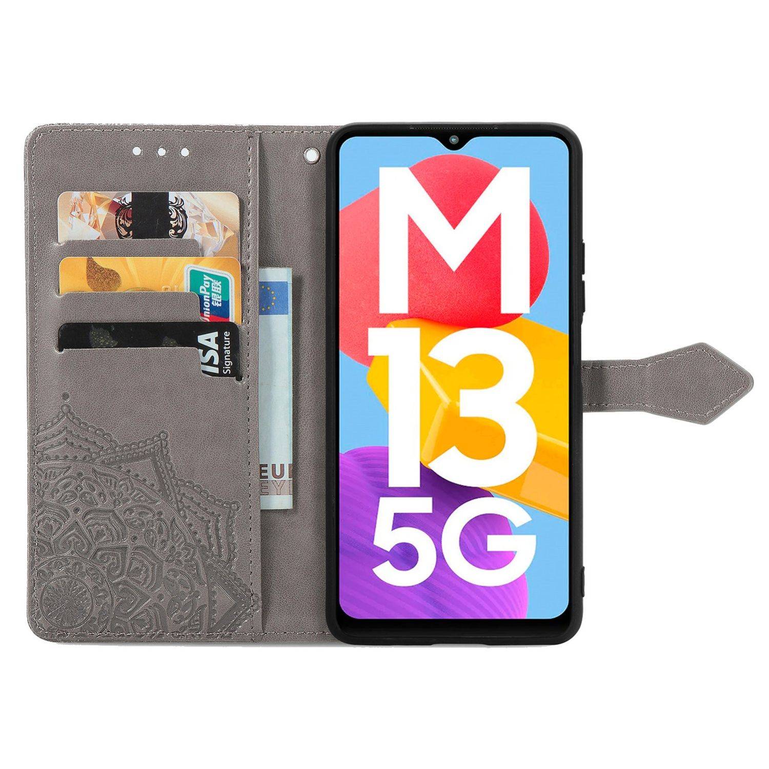 Hülle kompatibel mit Samsung Galaxy M13 5G Kunstleder Handyhülle - Handy Case Grau