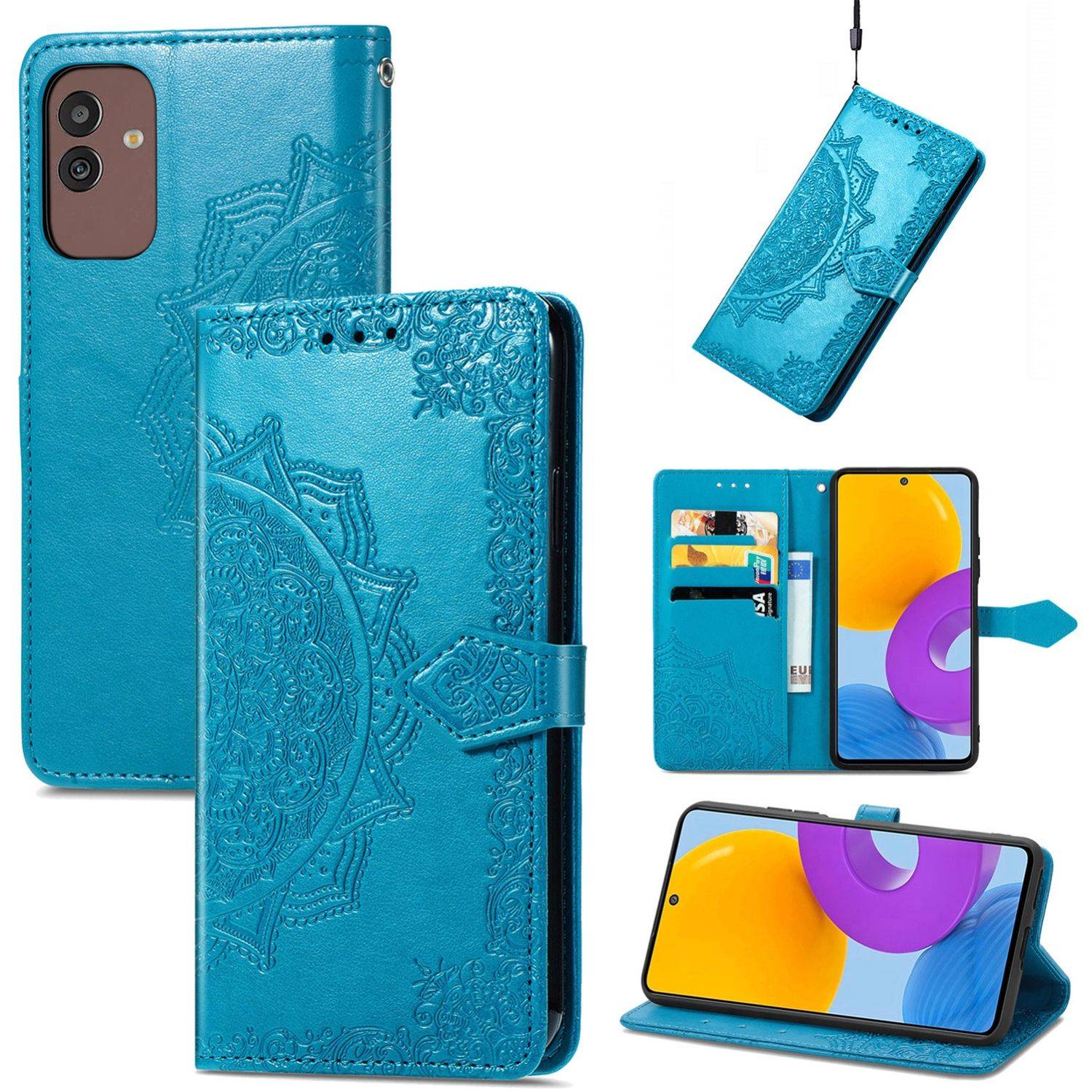 Hülle kompatibel mit Samsung Galaxy M13 5G Kunstleder Handyhülle - Handy Case Blau