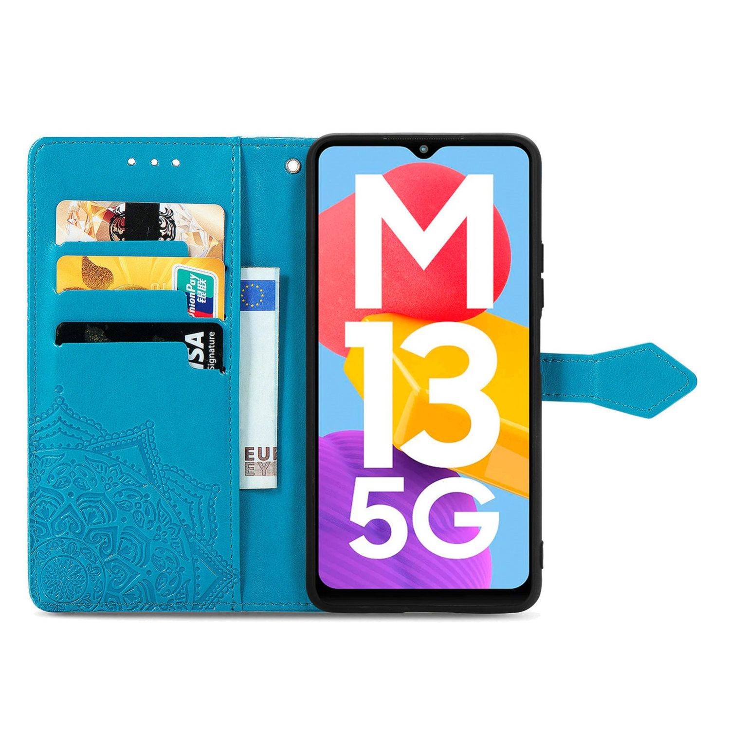 Hülle kompatibel mit Samsung Galaxy M13 5G Kunstleder Handyhülle - Handy Case Blau