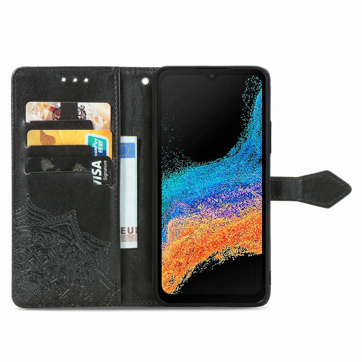 Hülle kompatibel mit Samsung Galaxy Xcover 6 Pro Kunstleder Handyhülle - Handy Case Schwarz