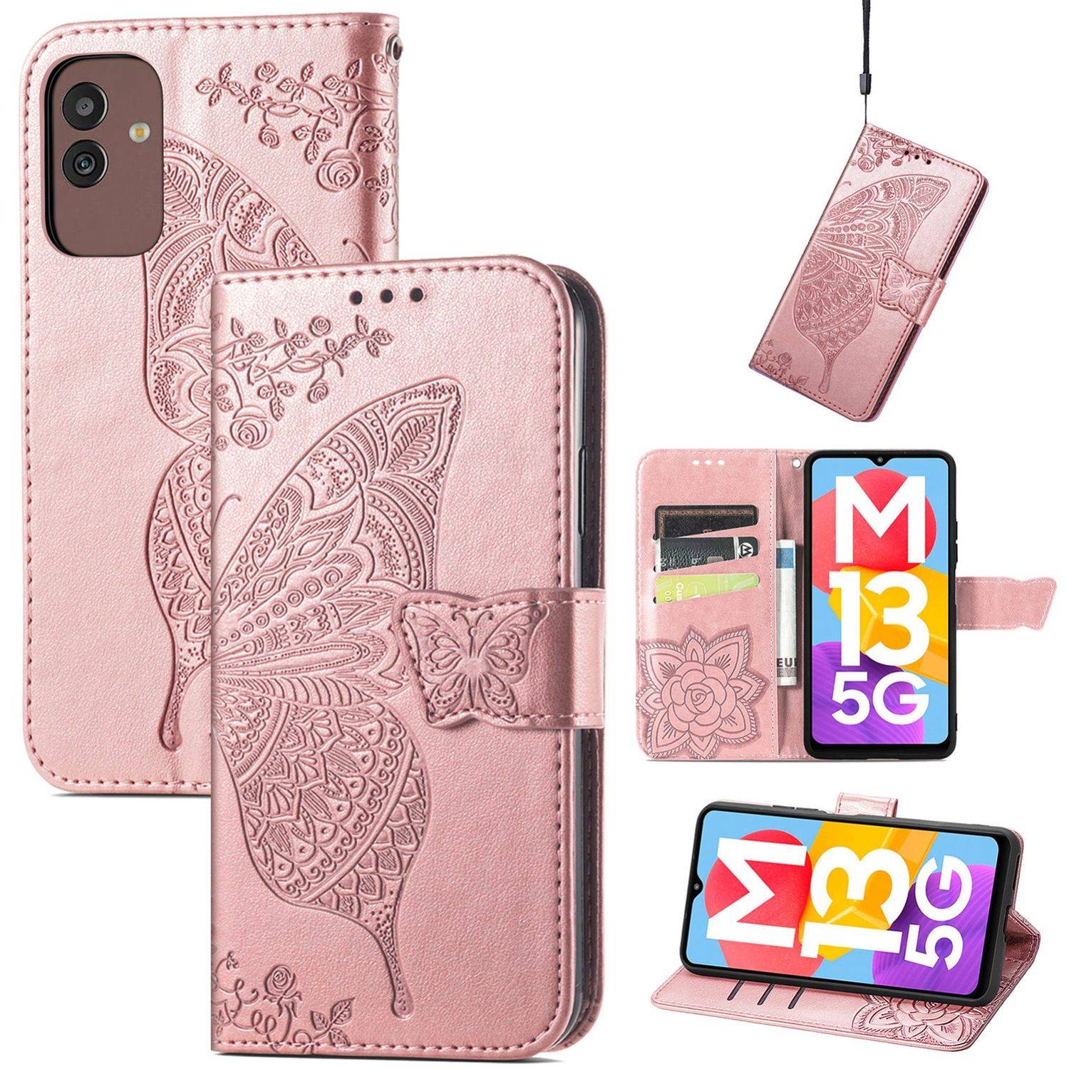 Hülle kompatibel mit Samsung Galaxy M13 5G Kunstleder Handyhülle - Handy Case Roségold
