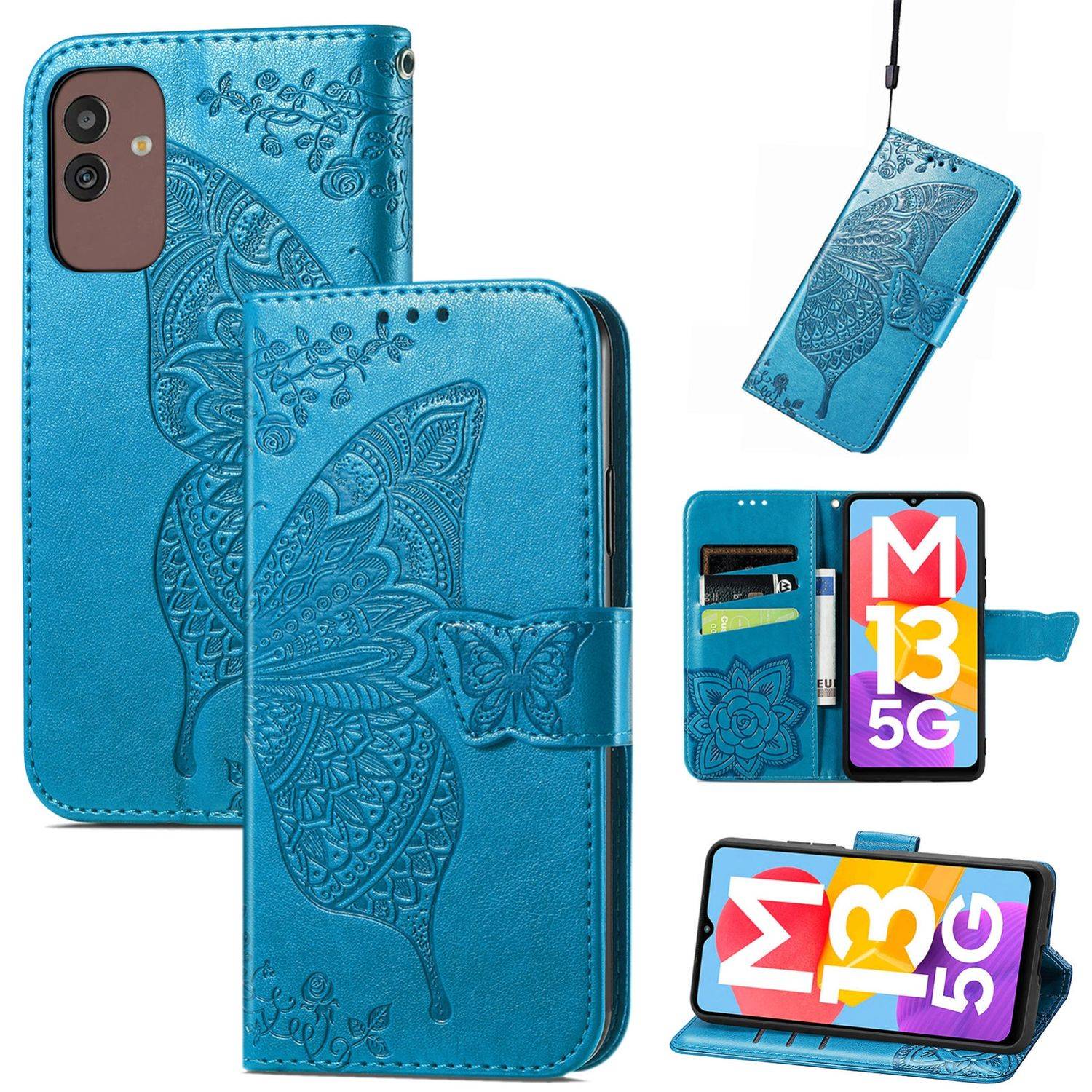 Hülle kompatibel mit Samsung Galaxy M13 5G Kunstleder Handyhülle - Handy Case Blau
