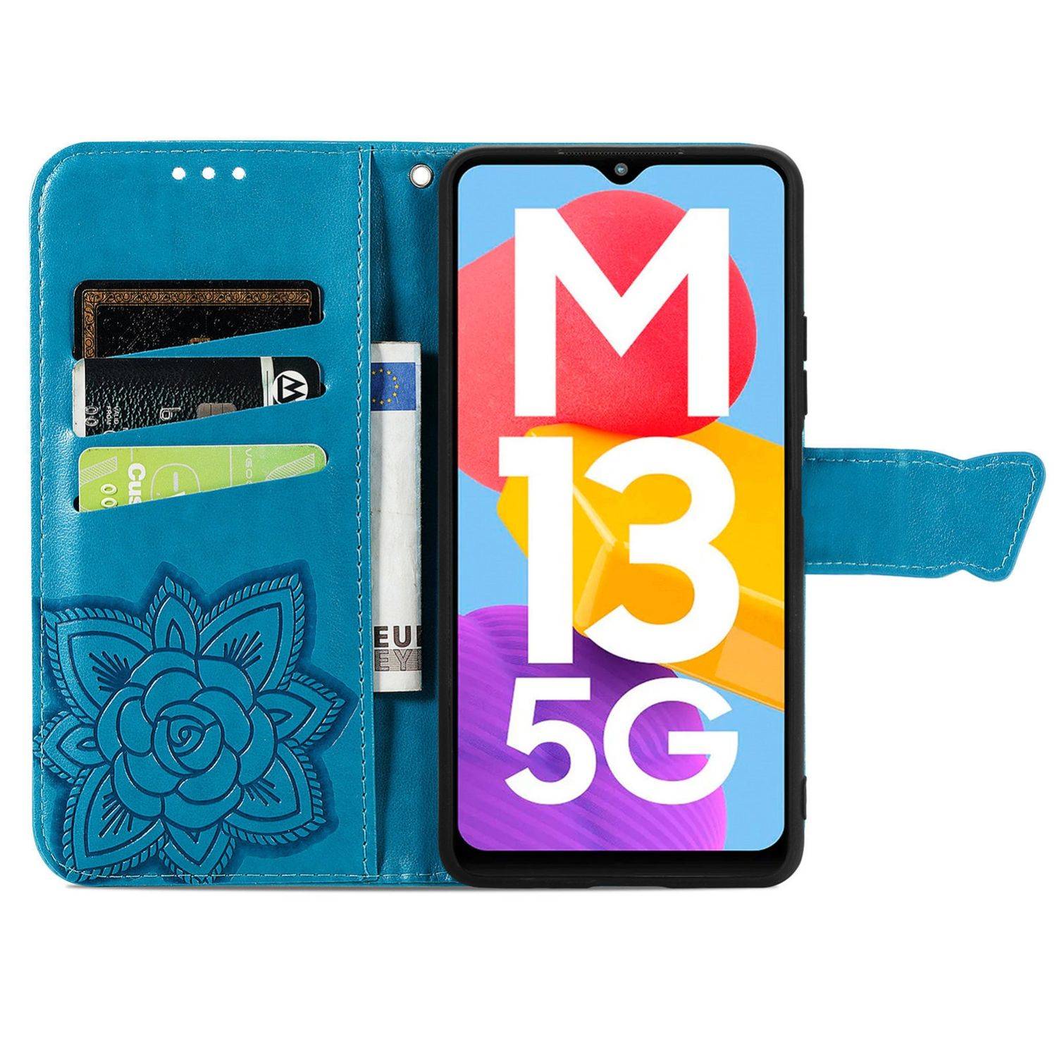 Hülle kompatibel mit Samsung Galaxy M13 5G Kunstleder Handyhülle - Handy Case Blau