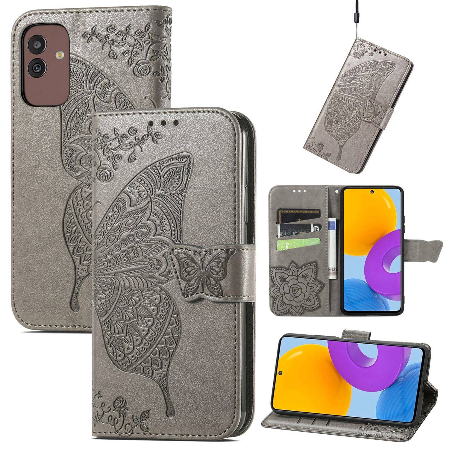 Hülle kompatibel mit Samsung Galaxy M13 5G Kunstleder Handyhülle - Handy Case Grau