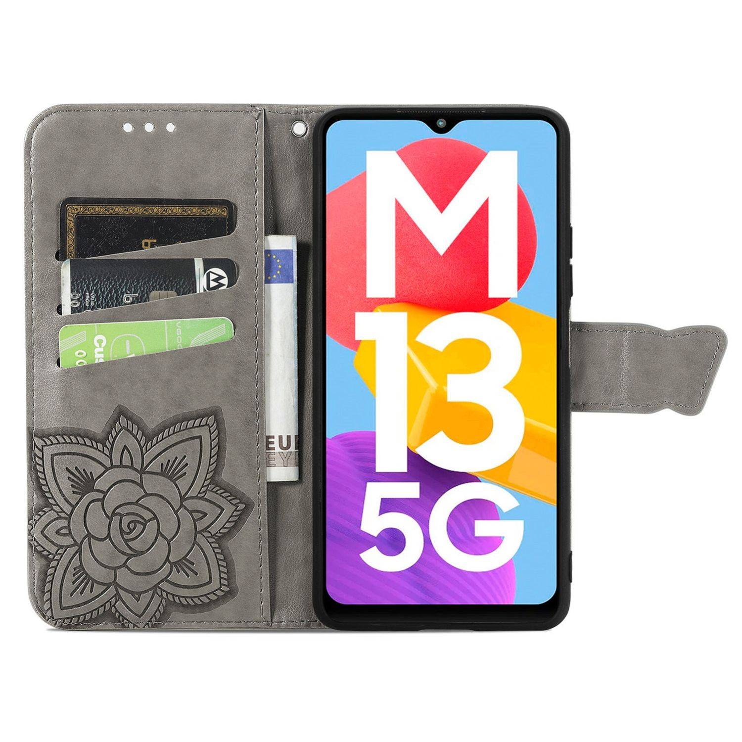 Hülle kompatibel mit Samsung Galaxy M13 5G Kunstleder Handyhülle - Handy Case Grau