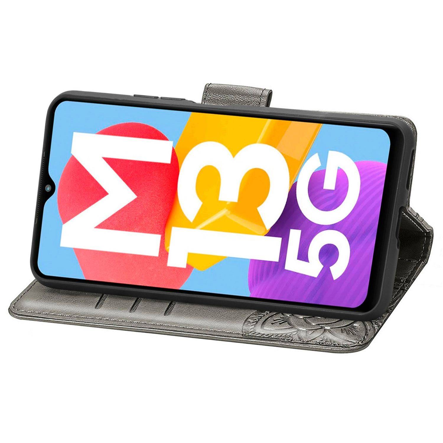 Hülle kompatibel mit Samsung Galaxy M13 5G Kunstleder Handyhülle - Handy Case Grau
