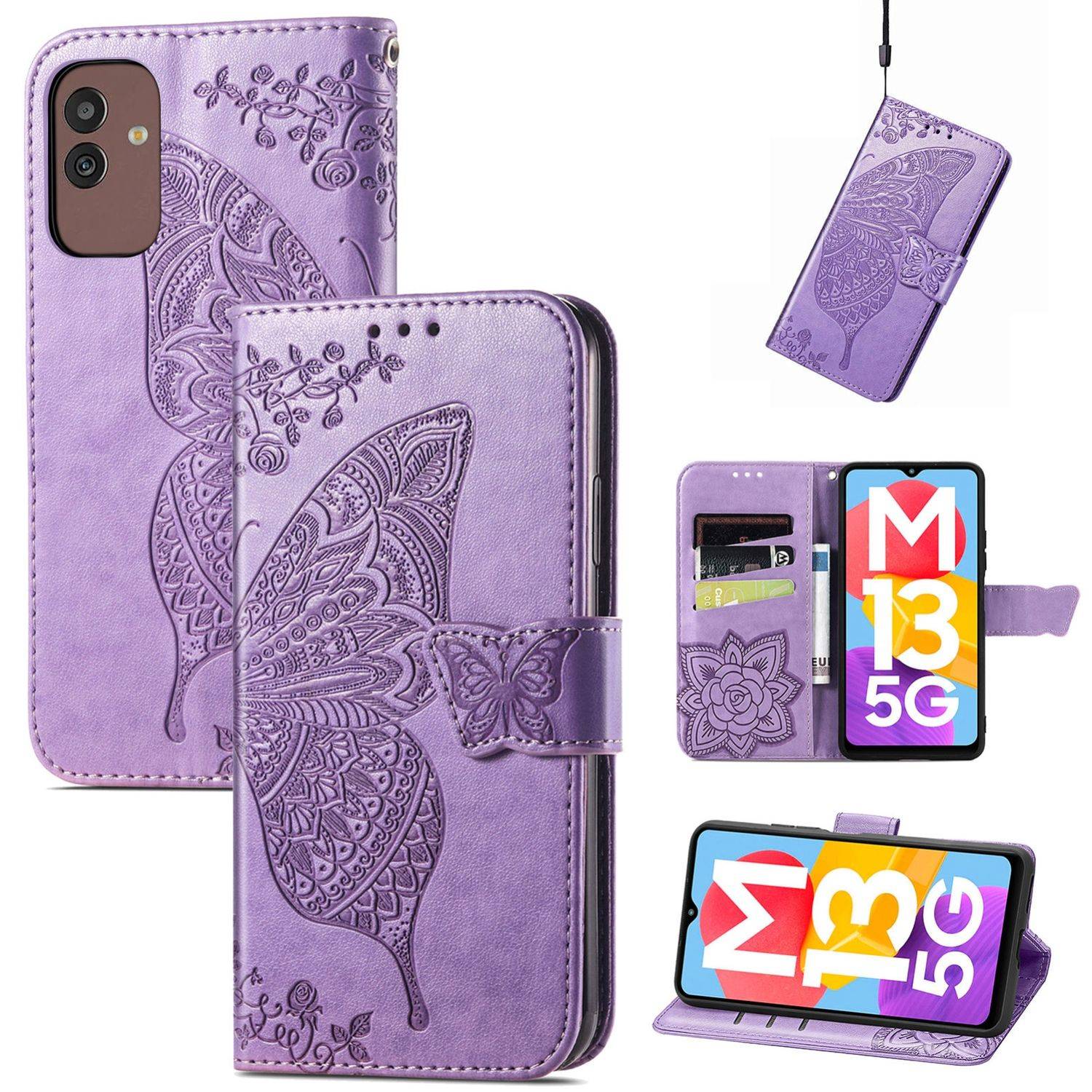 Hülle kompatibel mit Samsung Galaxy M13 5G Kunstleder Handyhülle - Handy Case Hellviolett