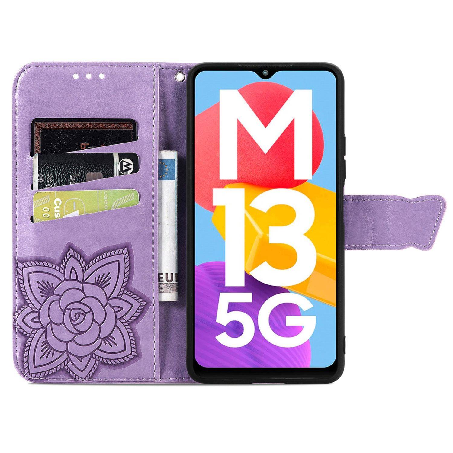 Hülle kompatibel mit Samsung Galaxy M13 5G Kunstleder Handyhülle - Handy Case Hellviolett