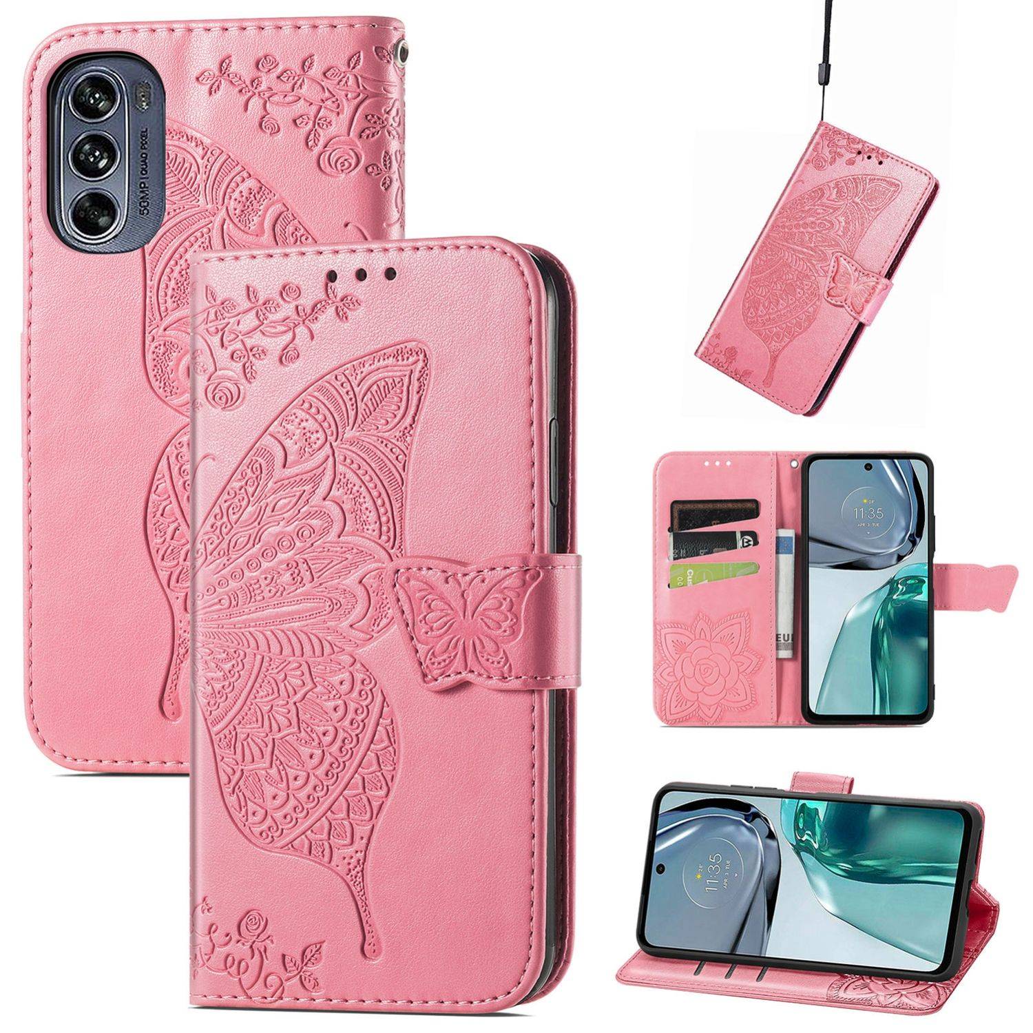 Hülle kompatibel mit Motorola Moto G62 Kunstleder Handyhülle - Handy Case Rosa