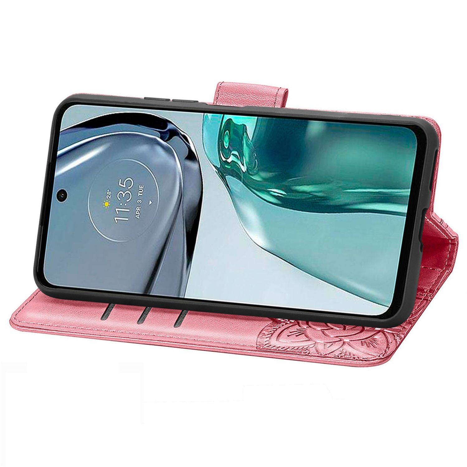 Hülle kompatibel mit Motorola Moto G62 Kunstleder Handyhülle - Handy Case Rosa