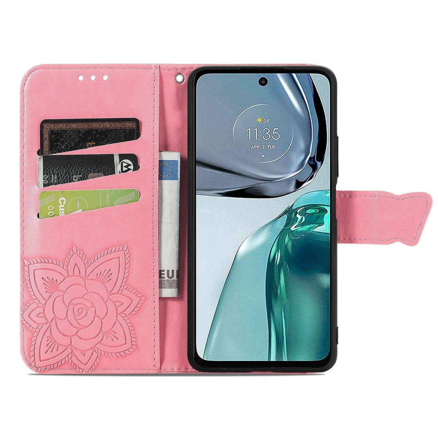 Hülle kompatibel mit Motorola Moto G62 Kunstleder Handyhülle - Handy Case Rosa