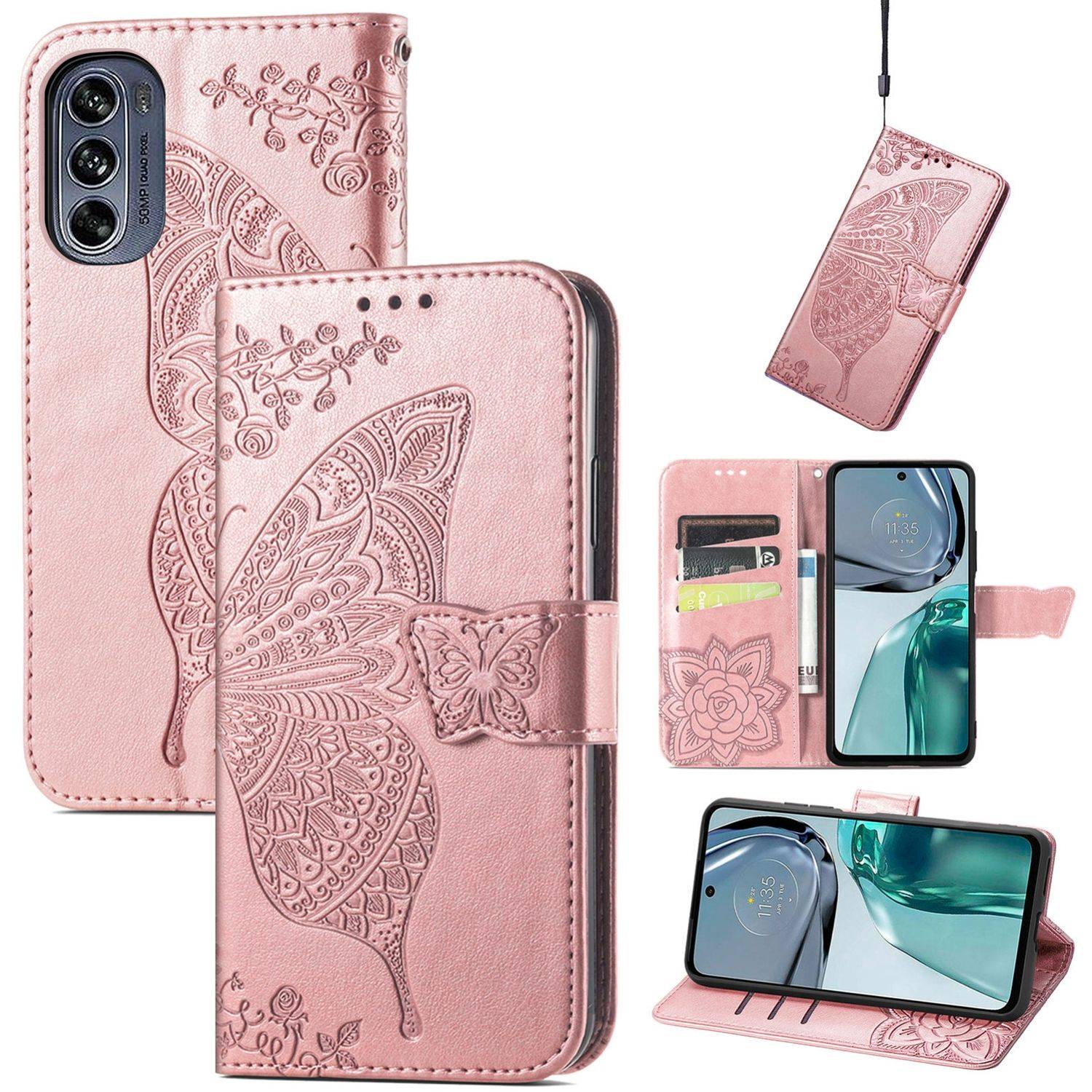 Hülle kompatibel mit Motorola Moto G62 Kunstleder Handyhülle - Handy Case Roségold