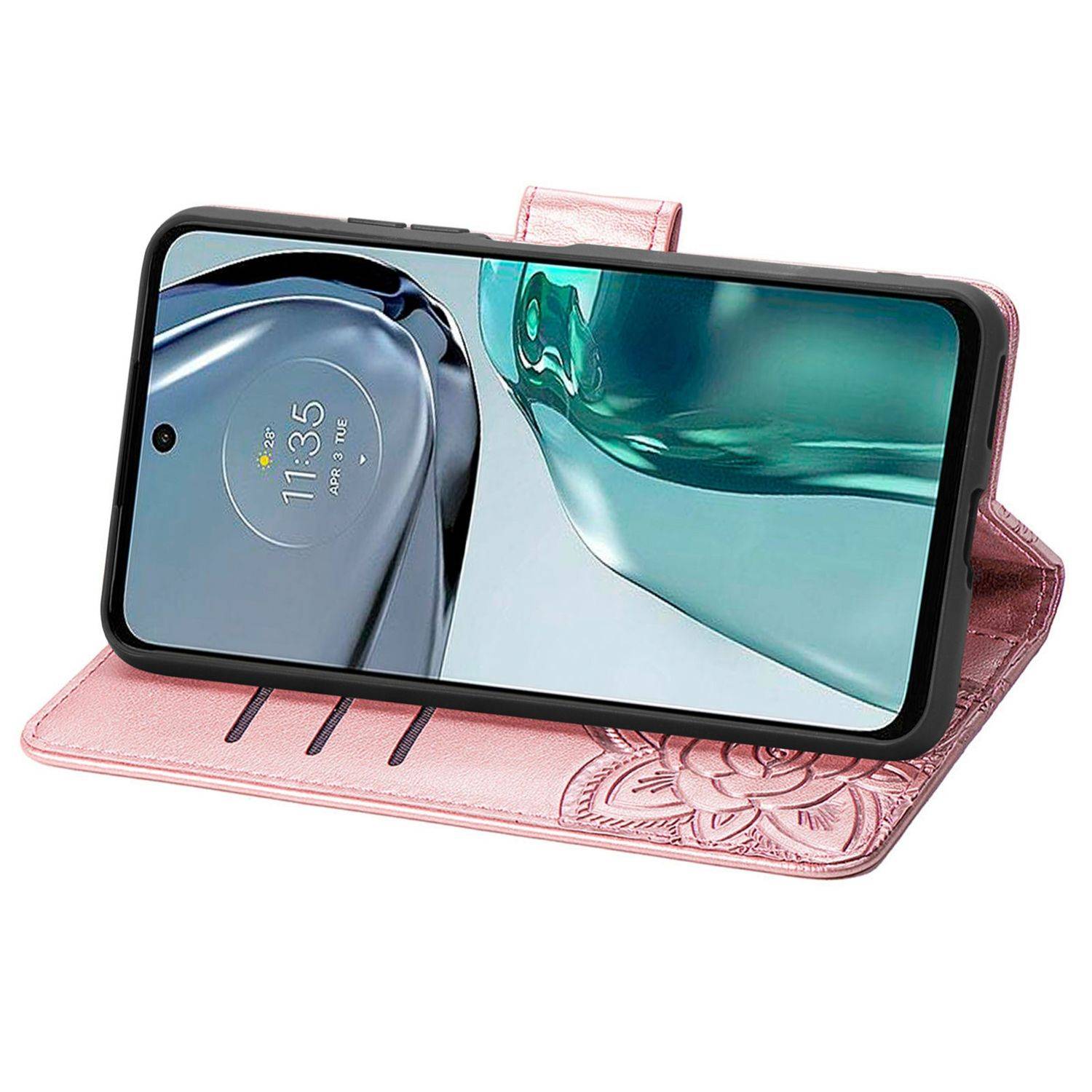 Hülle kompatibel mit Motorola Moto G62 Kunstleder Handyhülle - Handy Case Roségold